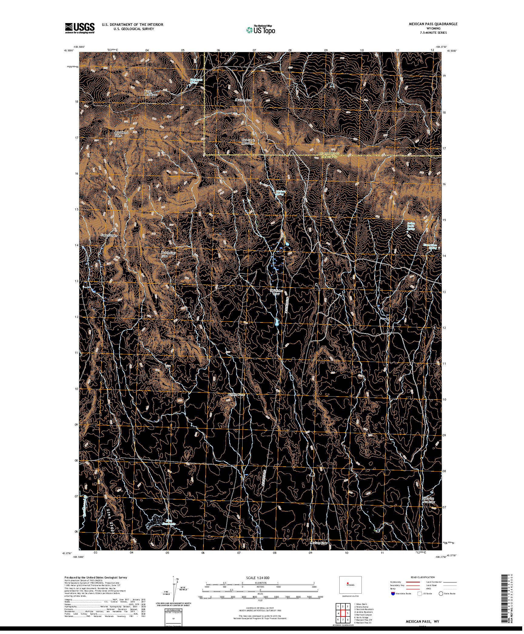 USGS US TOPO 7.5-MINUTE MAP FOR MEXICAN PASS, WY 2021