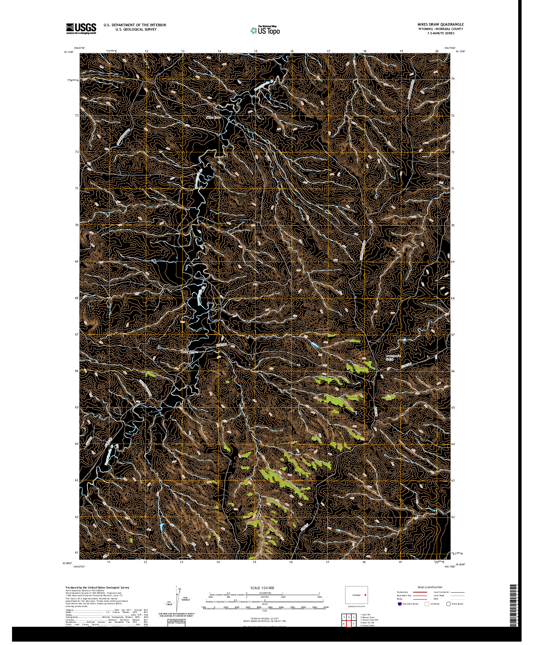 USGS US TOPO 7.5-MINUTE MAP FOR MIKES DRAW, WY 2021