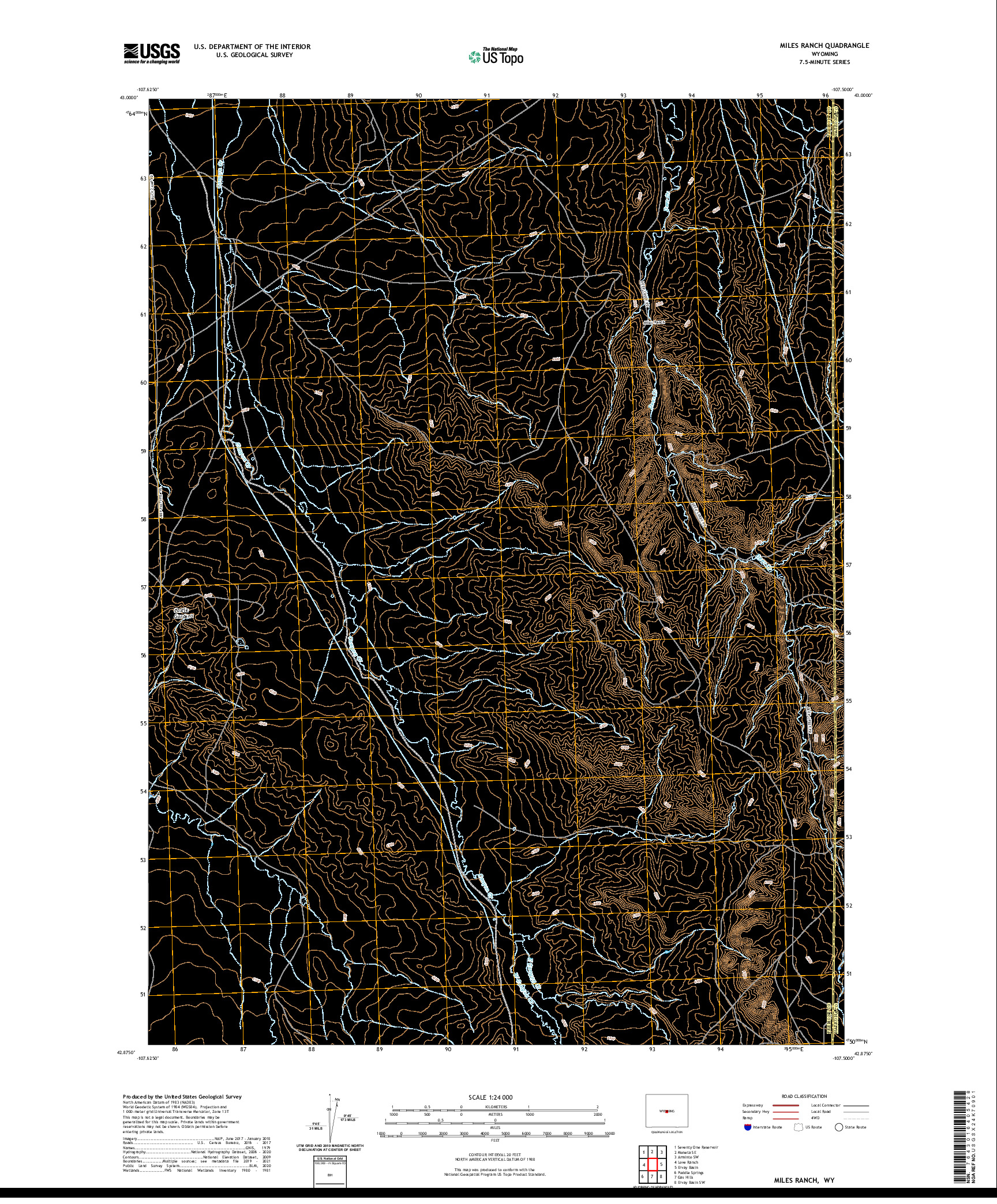 USGS US TOPO 7.5-MINUTE MAP FOR MILES RANCH, WY 2021