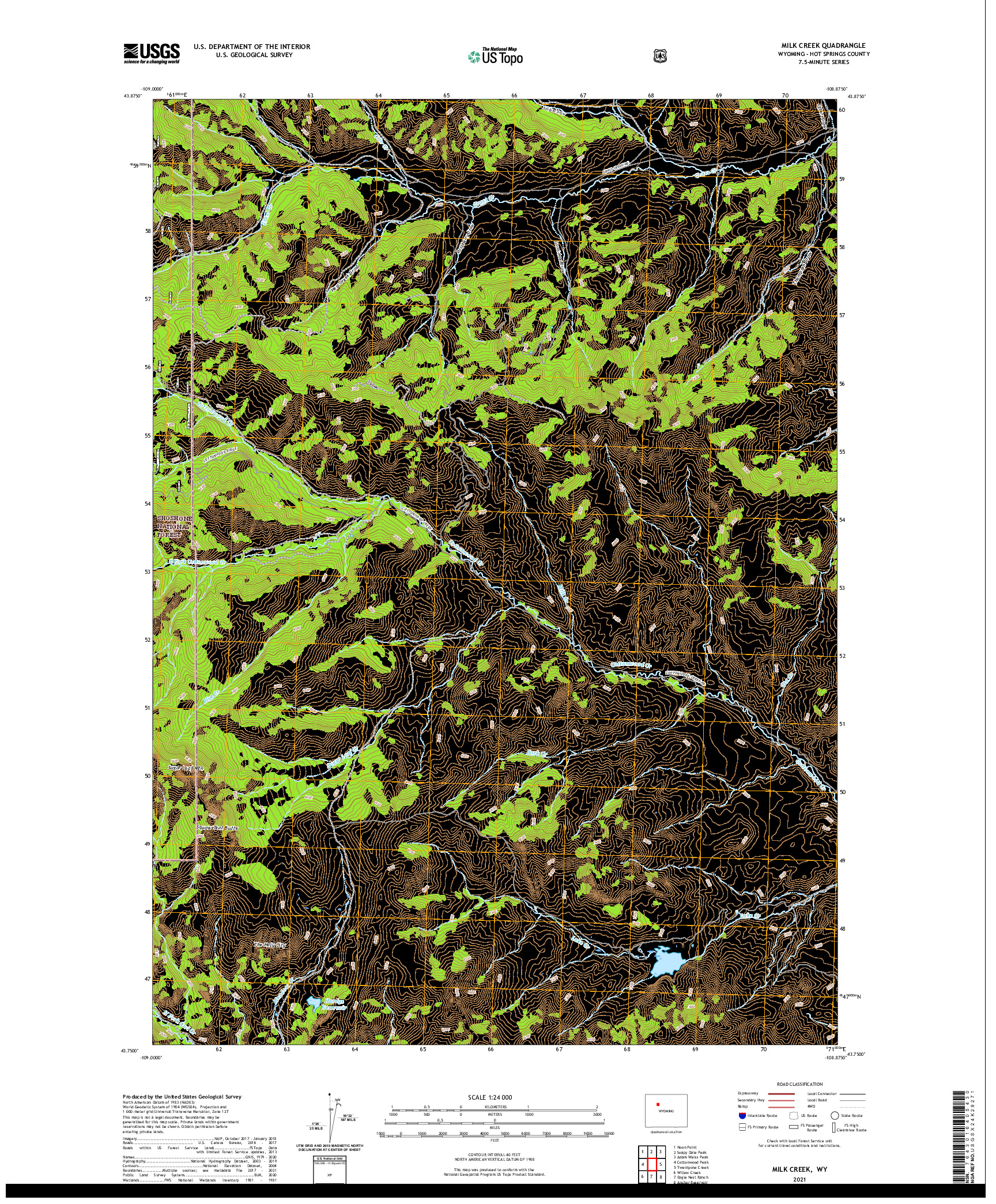 USGS US TOPO 7.5-MINUTE MAP FOR MILK CREEK, WY 2021