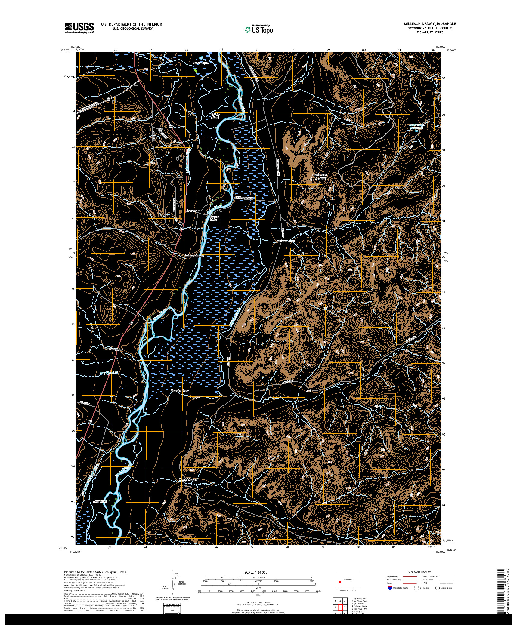 USGS US TOPO 7.5-MINUTE MAP FOR MILLESON DRAW, WY 2021