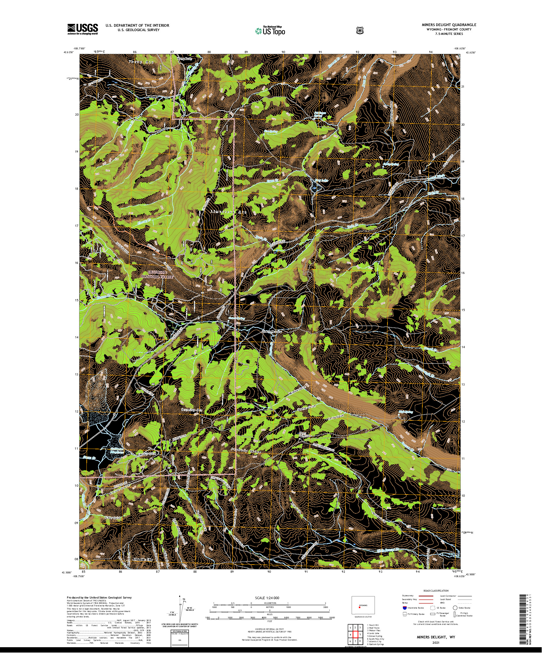 USGS US TOPO 7.5-MINUTE MAP FOR MINERS DELIGHT, WY 2021