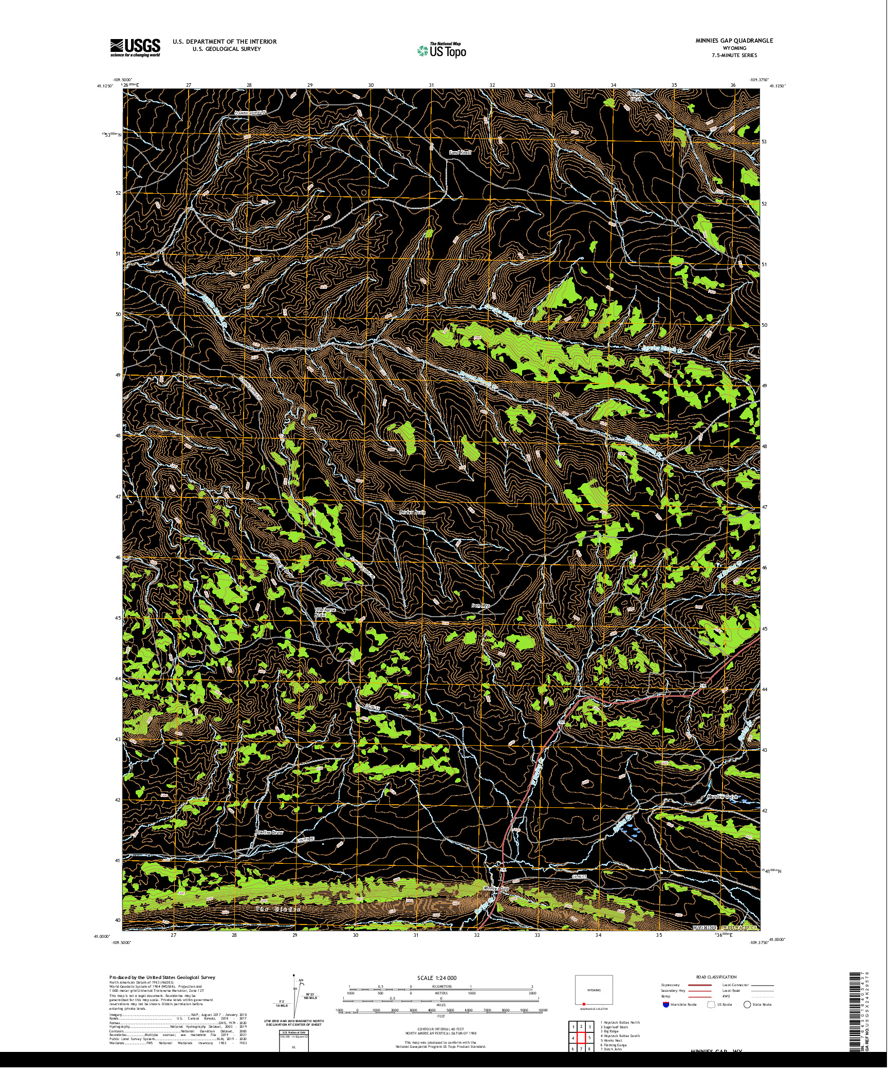 USGS US TOPO 7.5-MINUTE MAP FOR MINNIES GAP, WY 2021