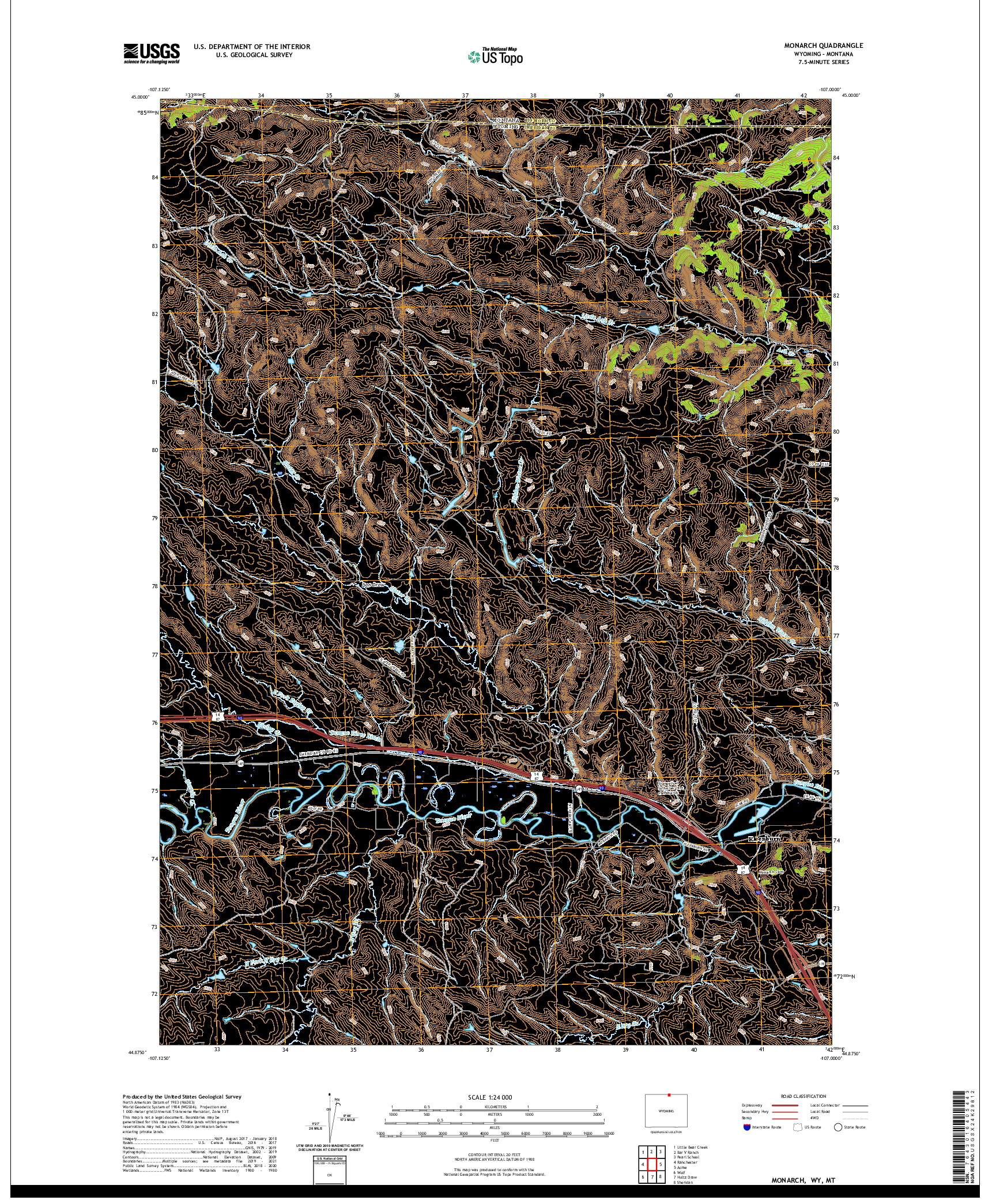 USGS US TOPO 7.5-MINUTE MAP FOR MONARCH, WY,MT 2021