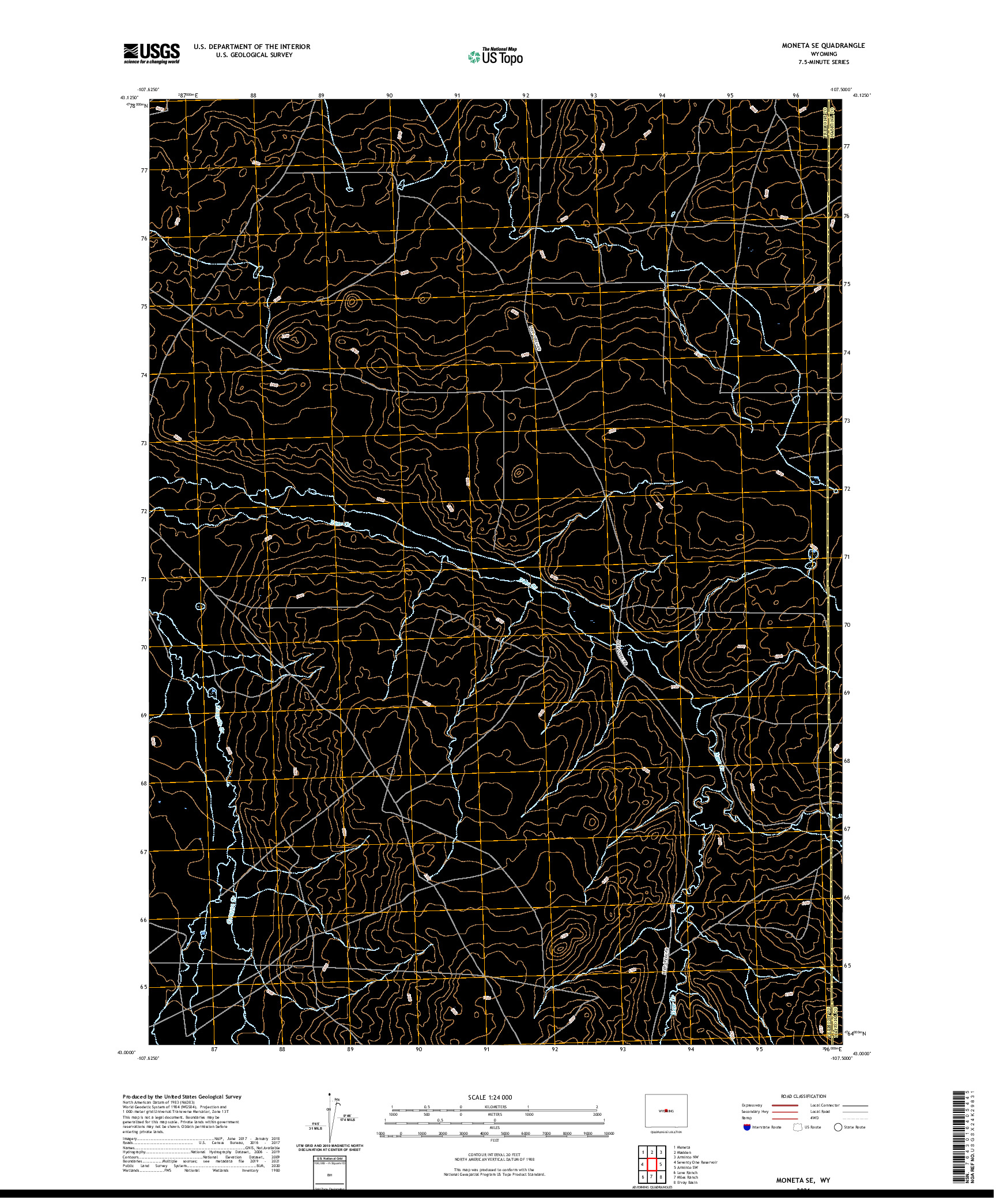 USGS US TOPO 7.5-MINUTE MAP FOR MONETA SE, WY 2021
