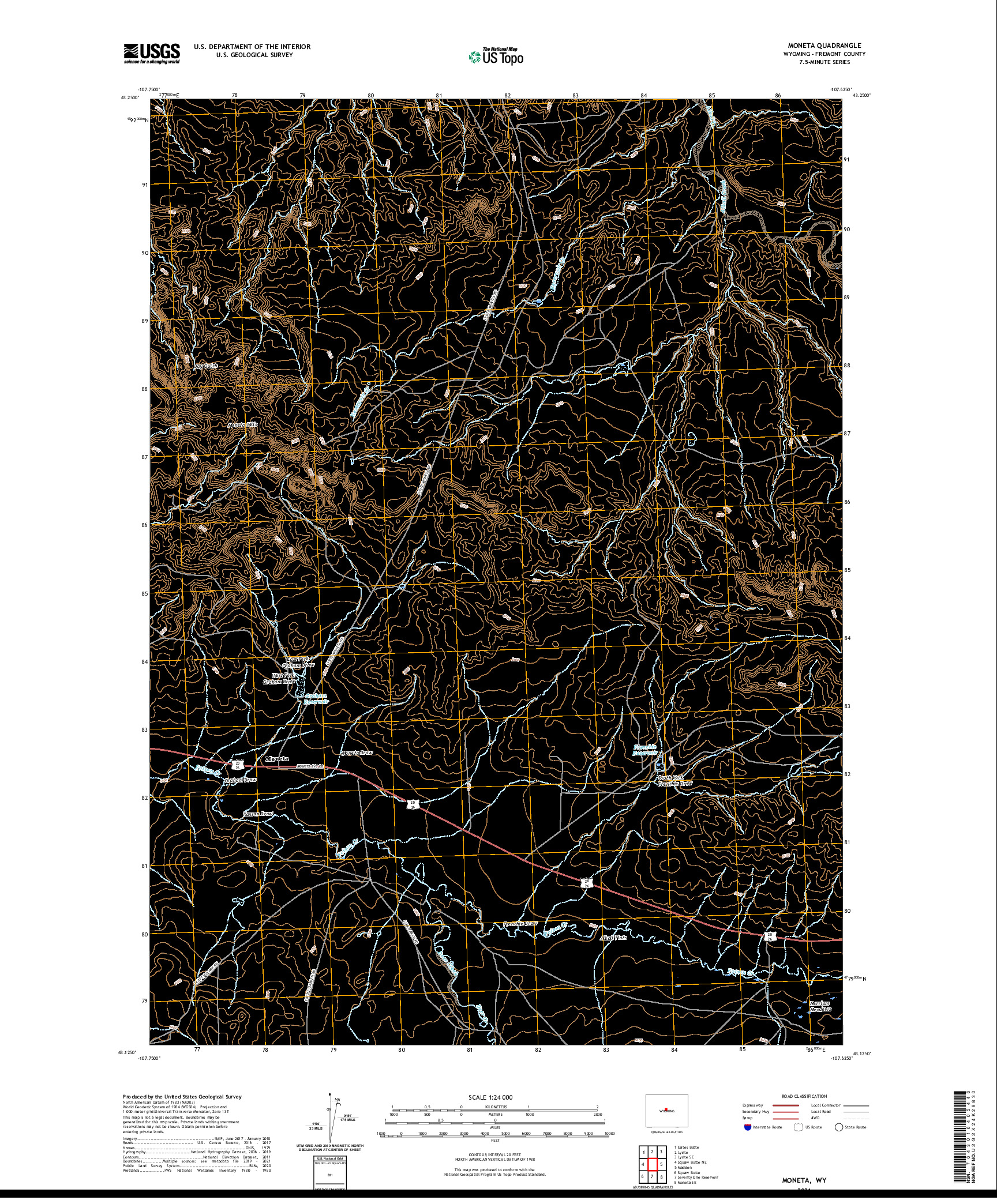 USGS US TOPO 7.5-MINUTE MAP FOR MONETA, WY 2021