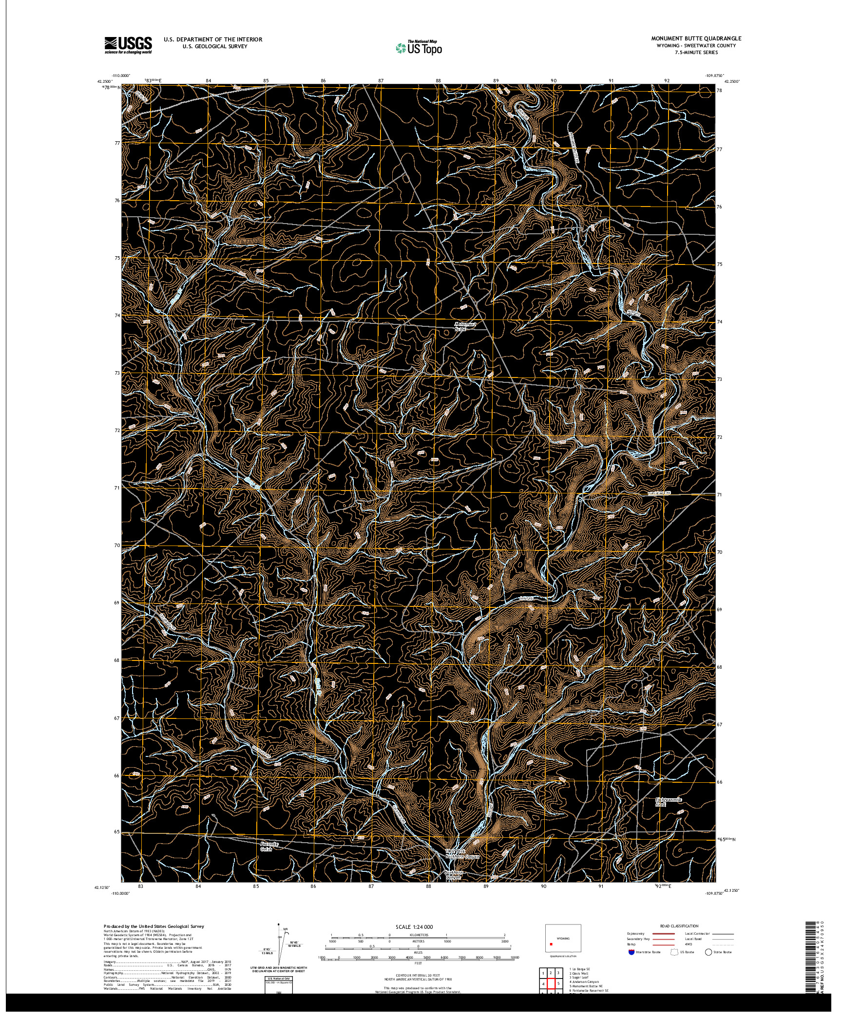 USGS US TOPO 7.5-MINUTE MAP FOR MONUMENT BUTTE, WY 2021