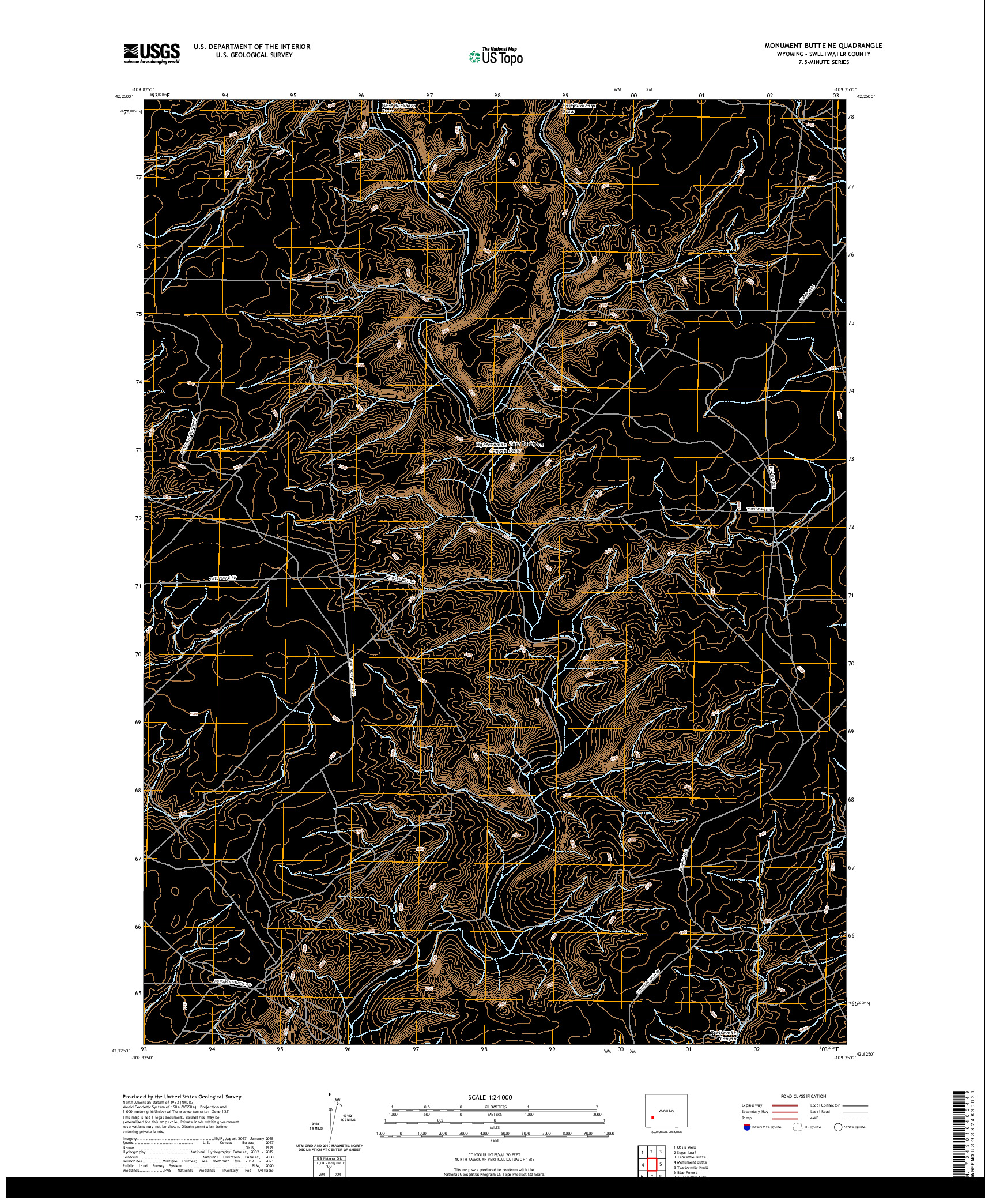 USGS US TOPO 7.5-MINUTE MAP FOR MONUMENT BUTTE NE, WY 2021