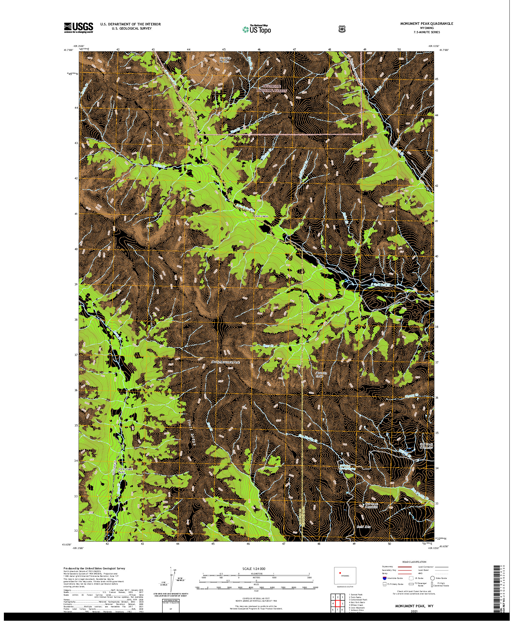 USGS US TOPO 7.5-MINUTE MAP FOR MONUMENT PEAK, WY 2021