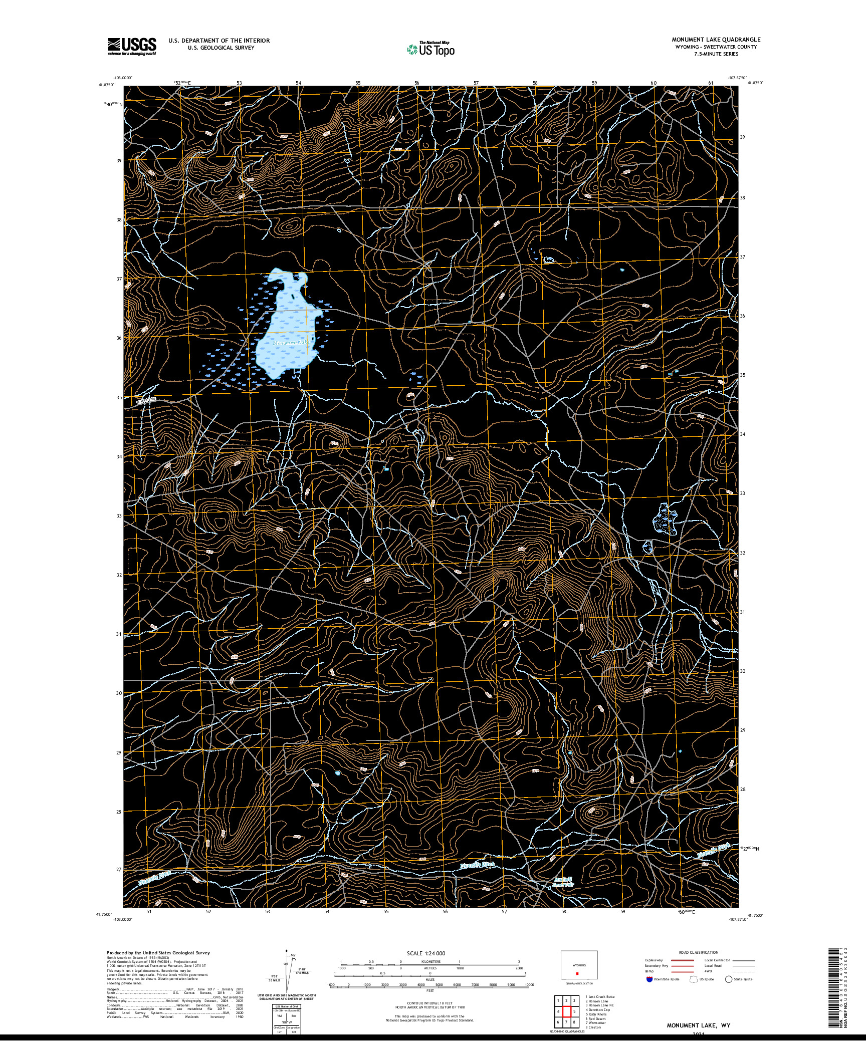 USGS US TOPO 7.5-MINUTE MAP FOR MONUMENT LAKE, WY 2021