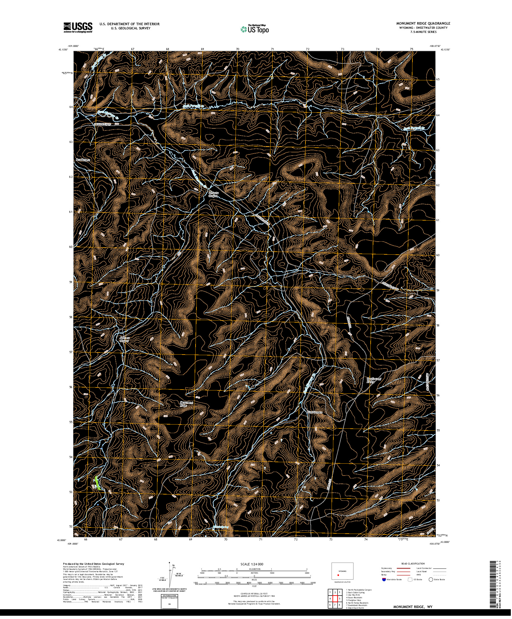 USGS US TOPO 7.5-MINUTE MAP FOR MONUMENT RIDGE, WY 2021