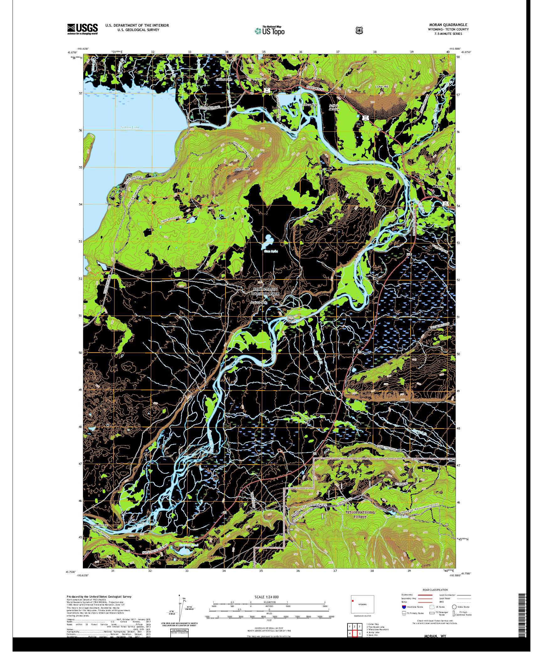 USGS US TOPO 7.5-MINUTE MAP FOR MORAN, WY 2021