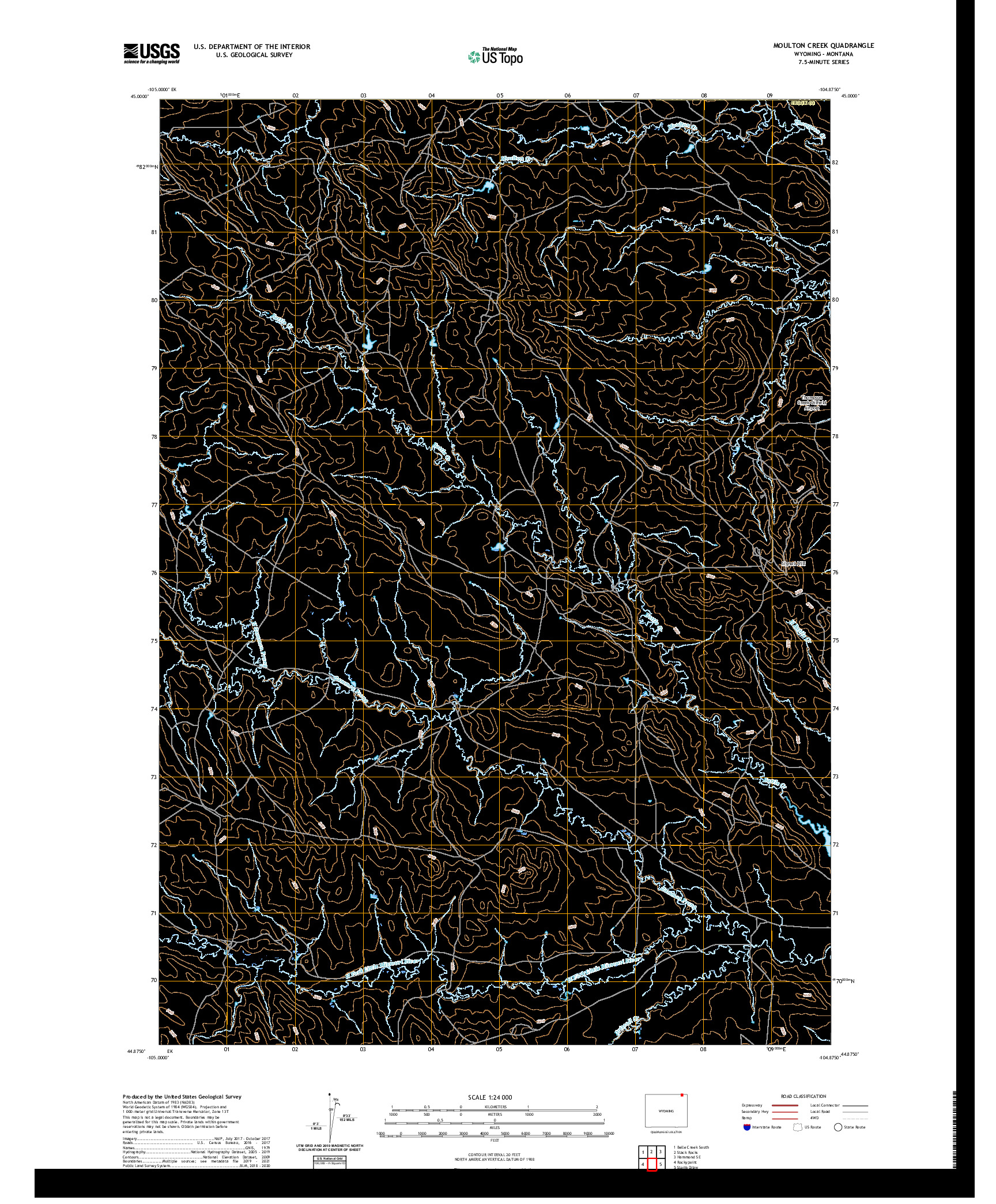 USGS US TOPO 7.5-MINUTE MAP FOR MOULTON CREEK, WY,MT 2021