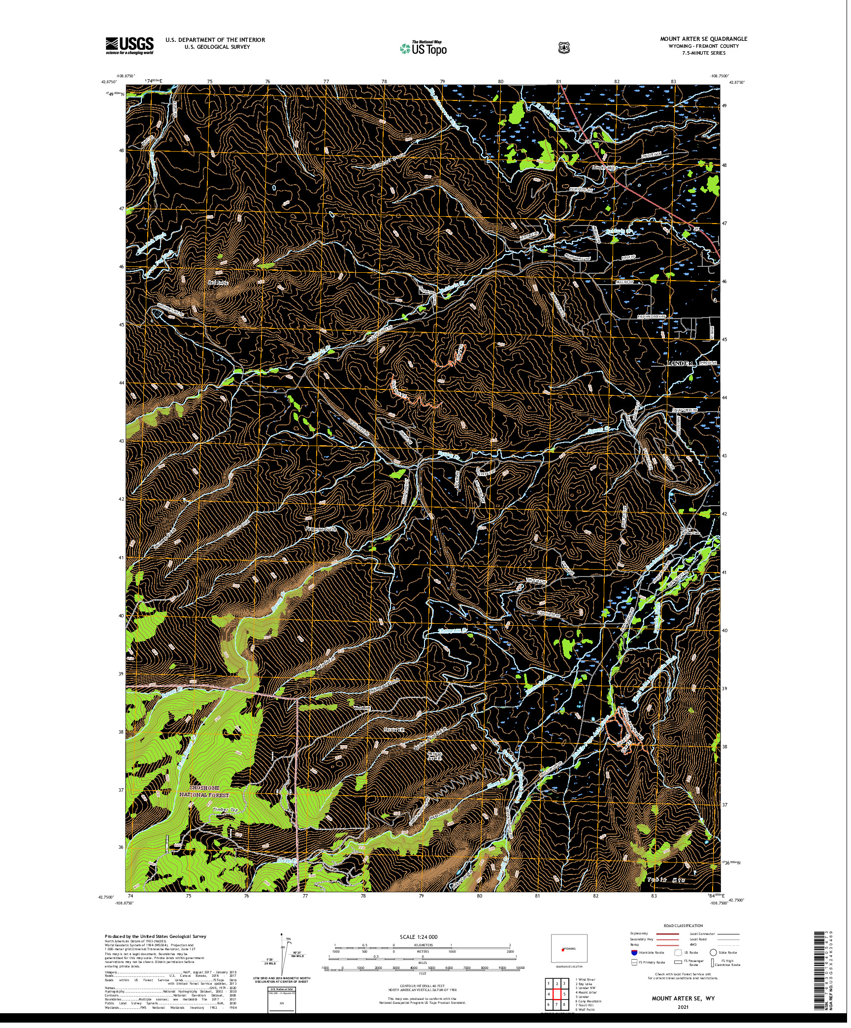 USGS US TOPO 7.5-MINUTE MAP FOR MOUNT ARTER SE, WY 2021
