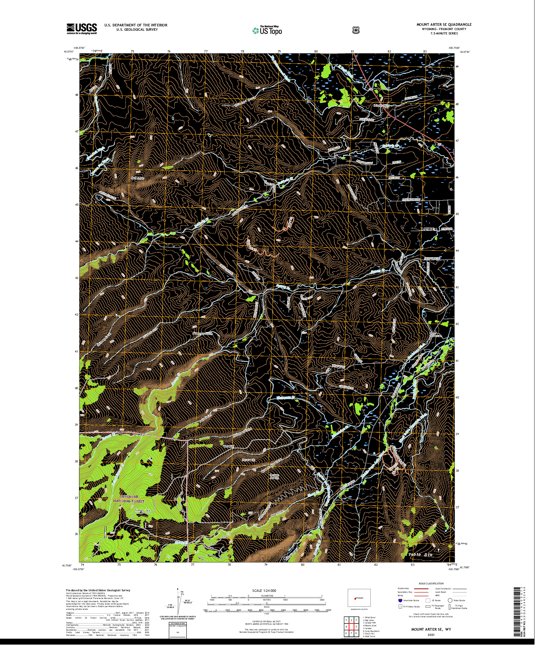 USGS US TOPO 7.5-MINUTE MAP FOR MOUNT ARTER SE, WY 2021