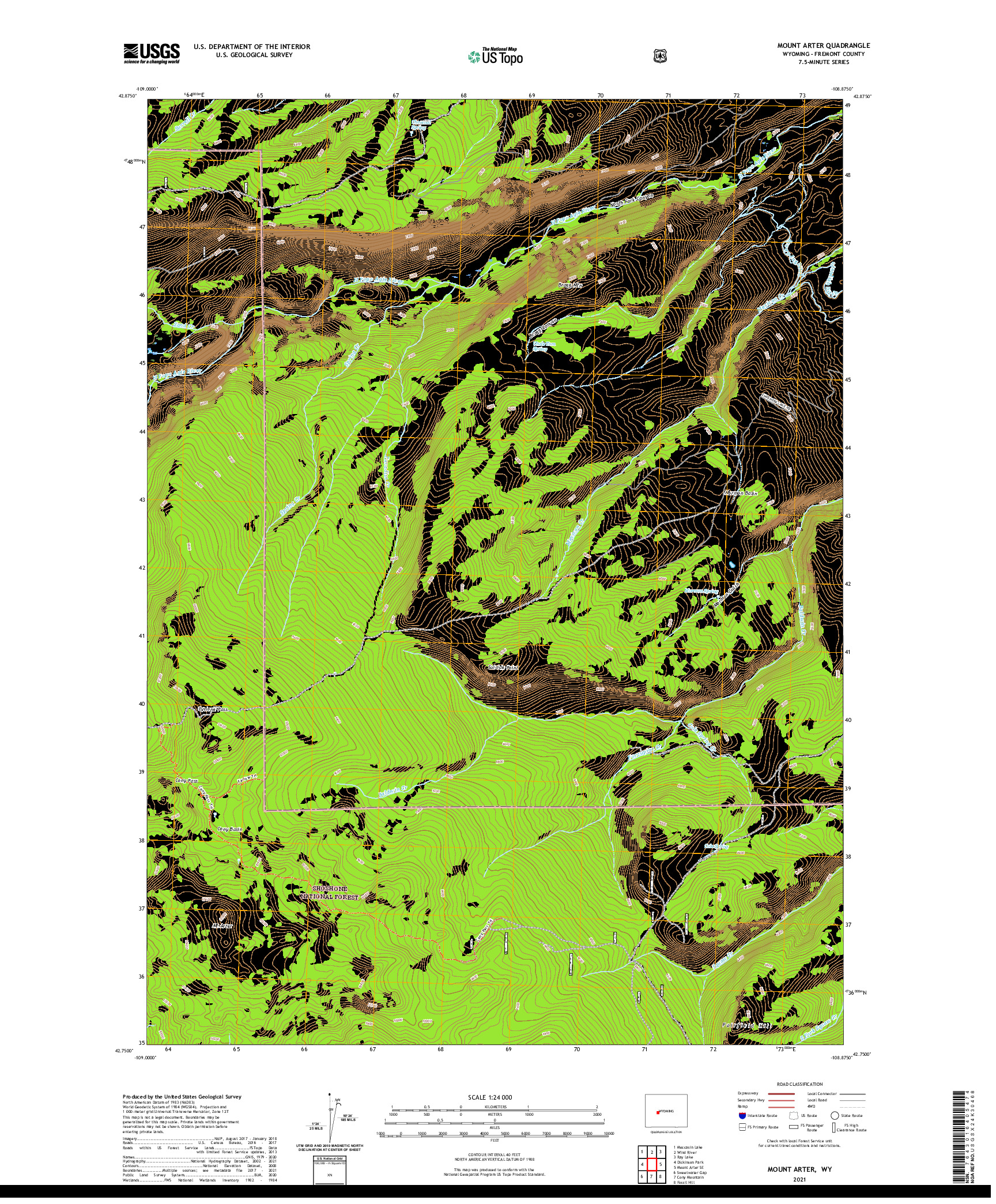 USGS US TOPO 7.5-MINUTE MAP FOR MOUNT ARTER, WY 2021