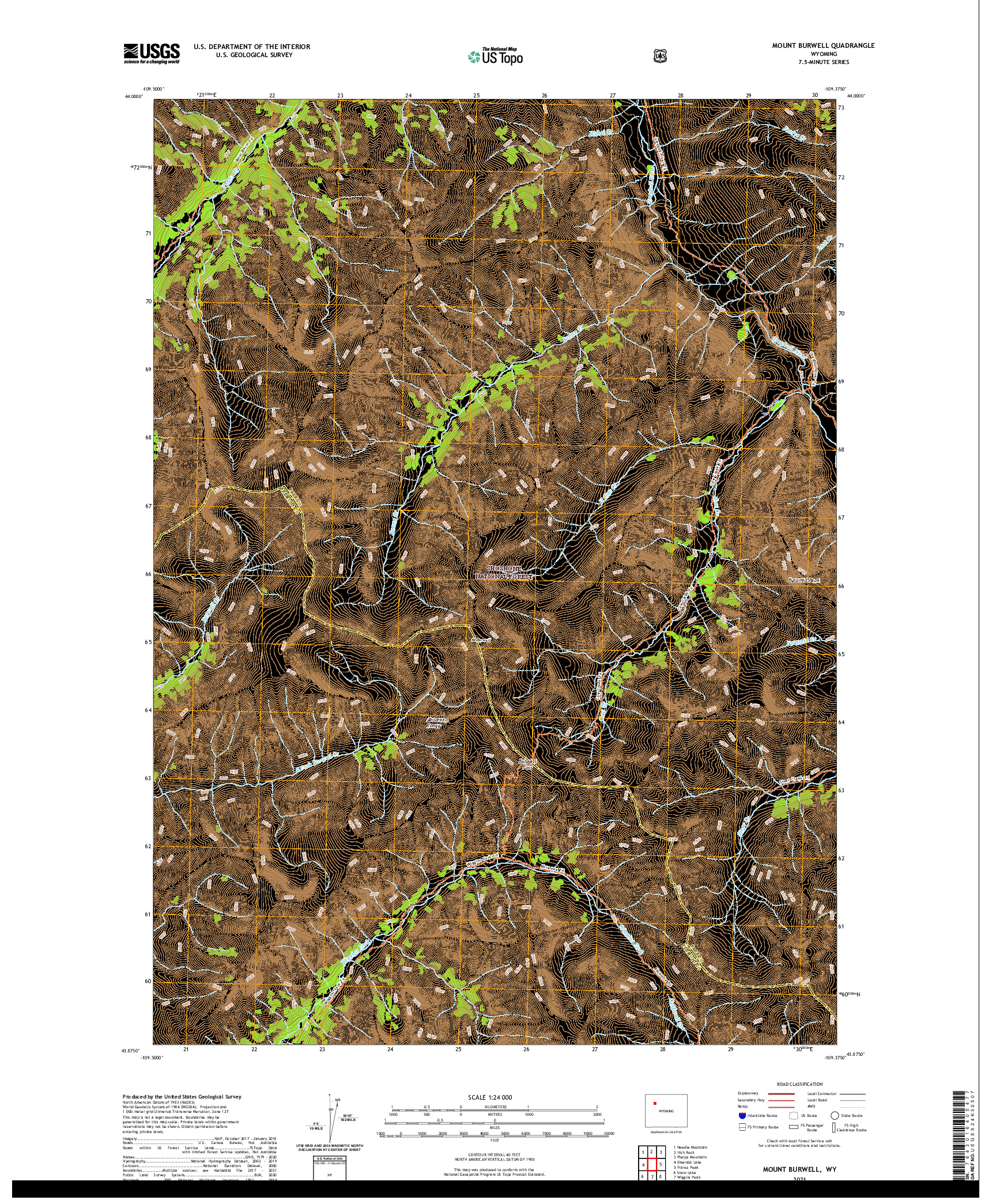 USGS US TOPO 7.5-MINUTE MAP FOR MOUNT BURWELL, WY 2021