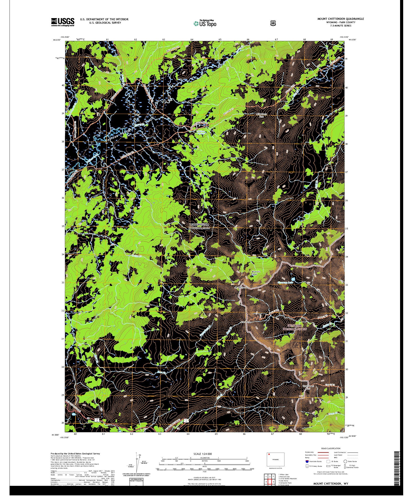 USGS US TOPO 7.5-MINUTE MAP FOR MOUNT CHITTENDEN, WY 2021