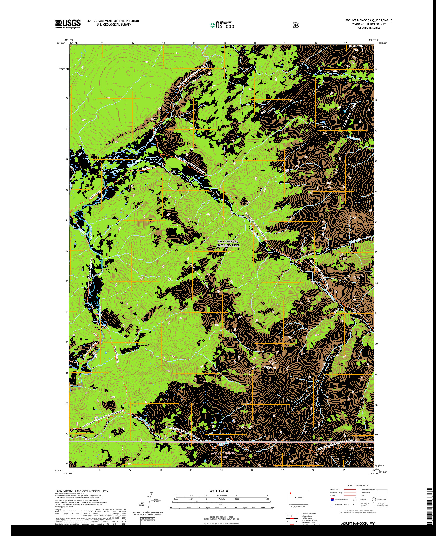 USGS US TOPO 7.5-MINUTE MAP FOR MOUNT HANCOCK, WY 2021