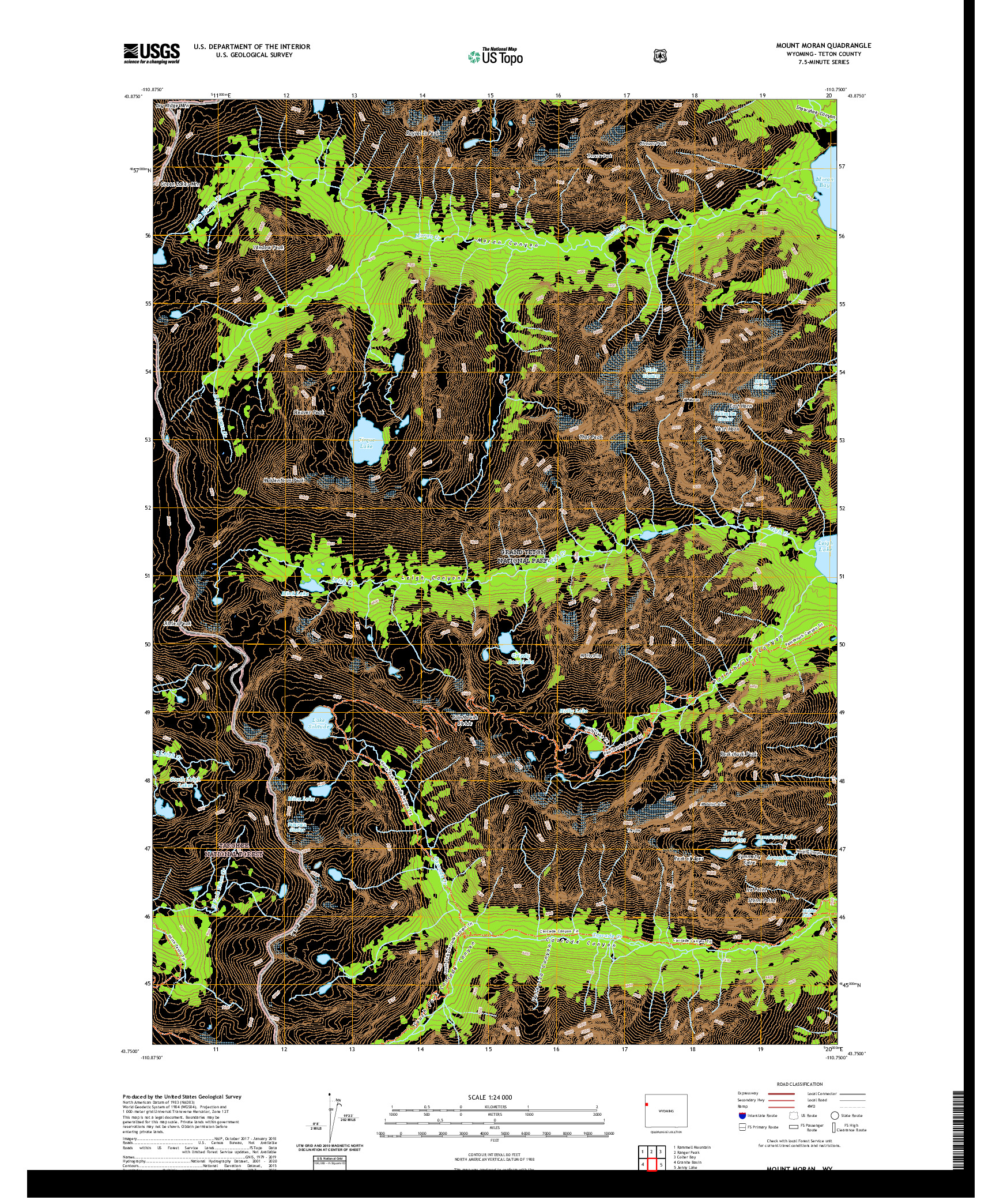 USGS US TOPO 7.5-MINUTE MAP FOR MOUNT MORAN, WY 2021