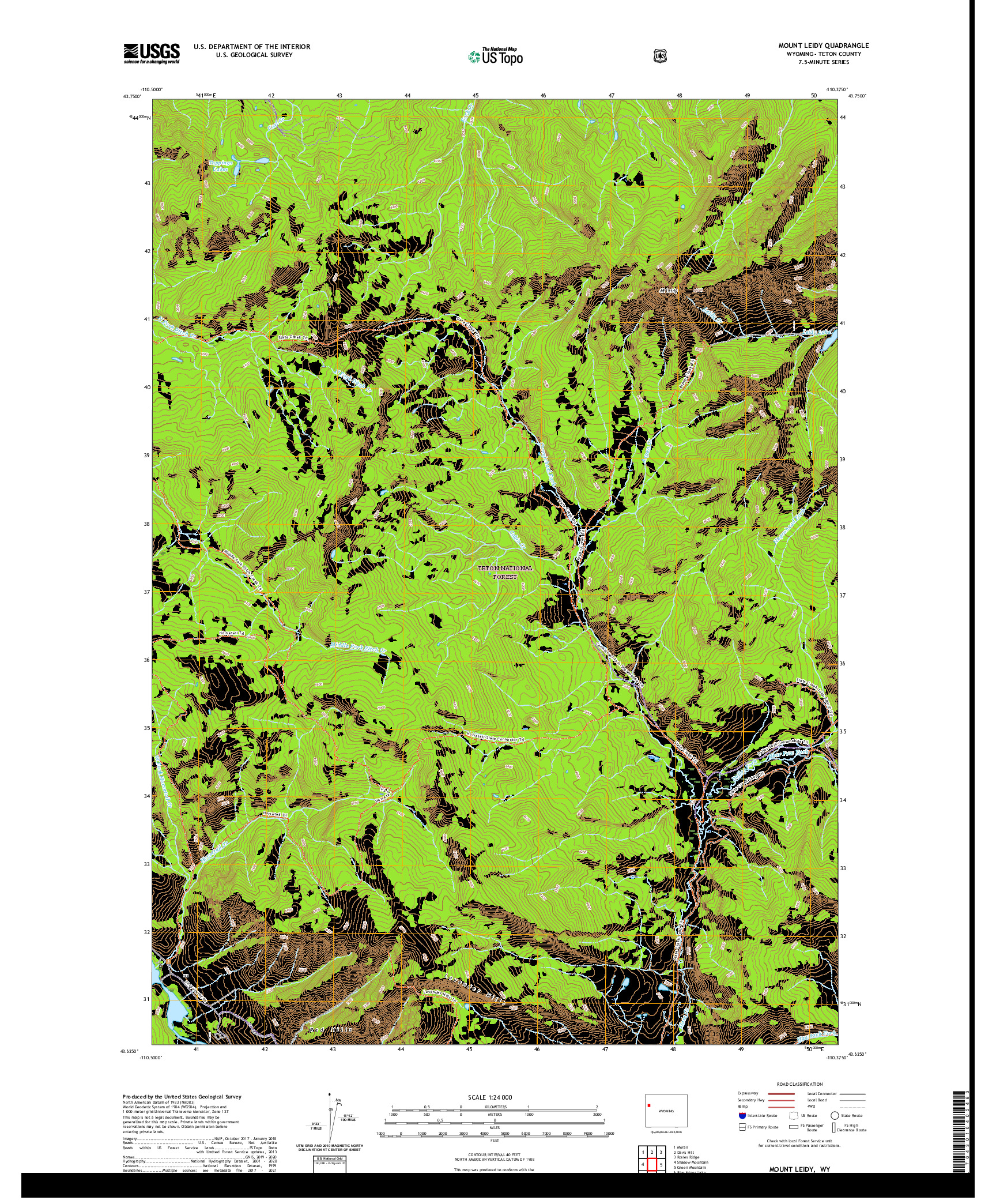 USGS US TOPO 7.5-MINUTE MAP FOR MOUNT LEIDY, WY 2021