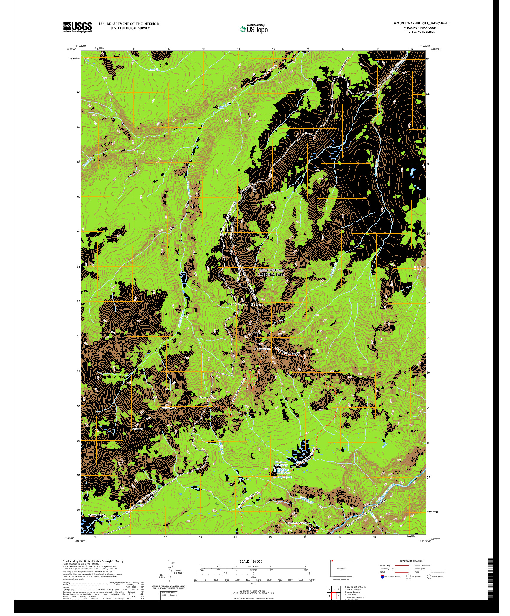 USGS US TOPO 7.5-MINUTE MAP FOR MOUNT WASHBURN, WY 2021