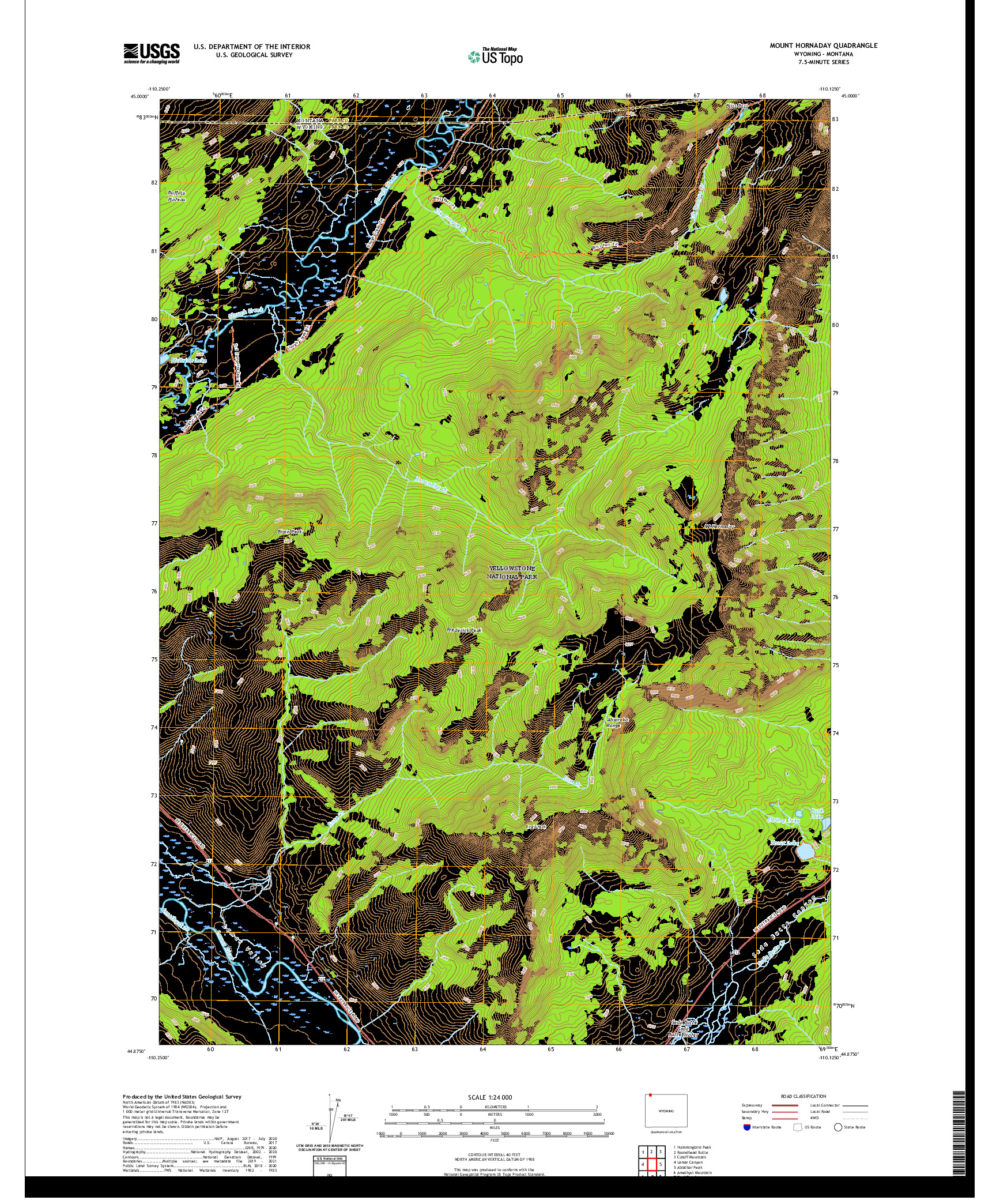 USGS US TOPO 7.5-MINUTE MAP FOR MOUNT HORNADAY, WY,MT 2021