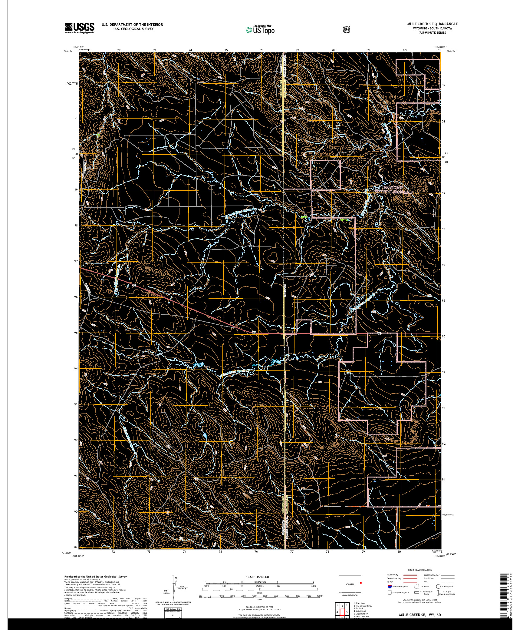 USGS US TOPO 7.5-MINUTE MAP FOR MULE CREEK SE, WY,SD 2021