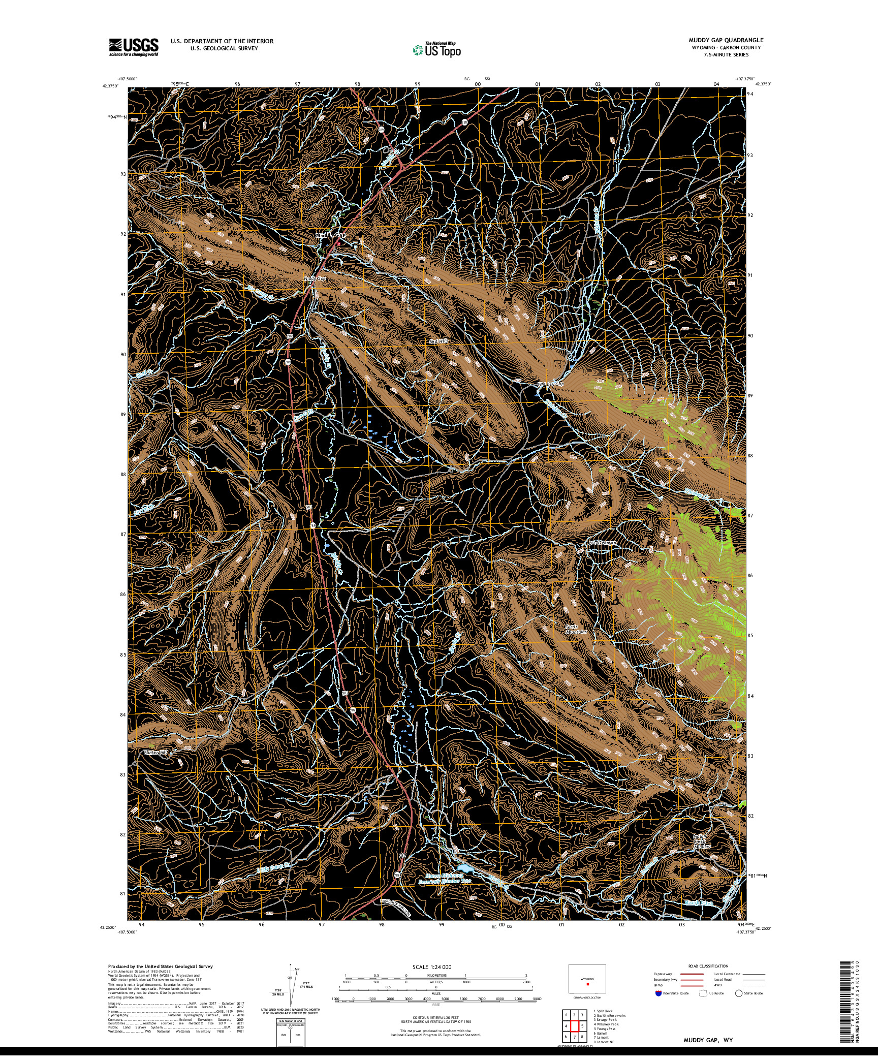 USGS US TOPO 7.5-MINUTE MAP FOR MUDDY GAP, WY 2021