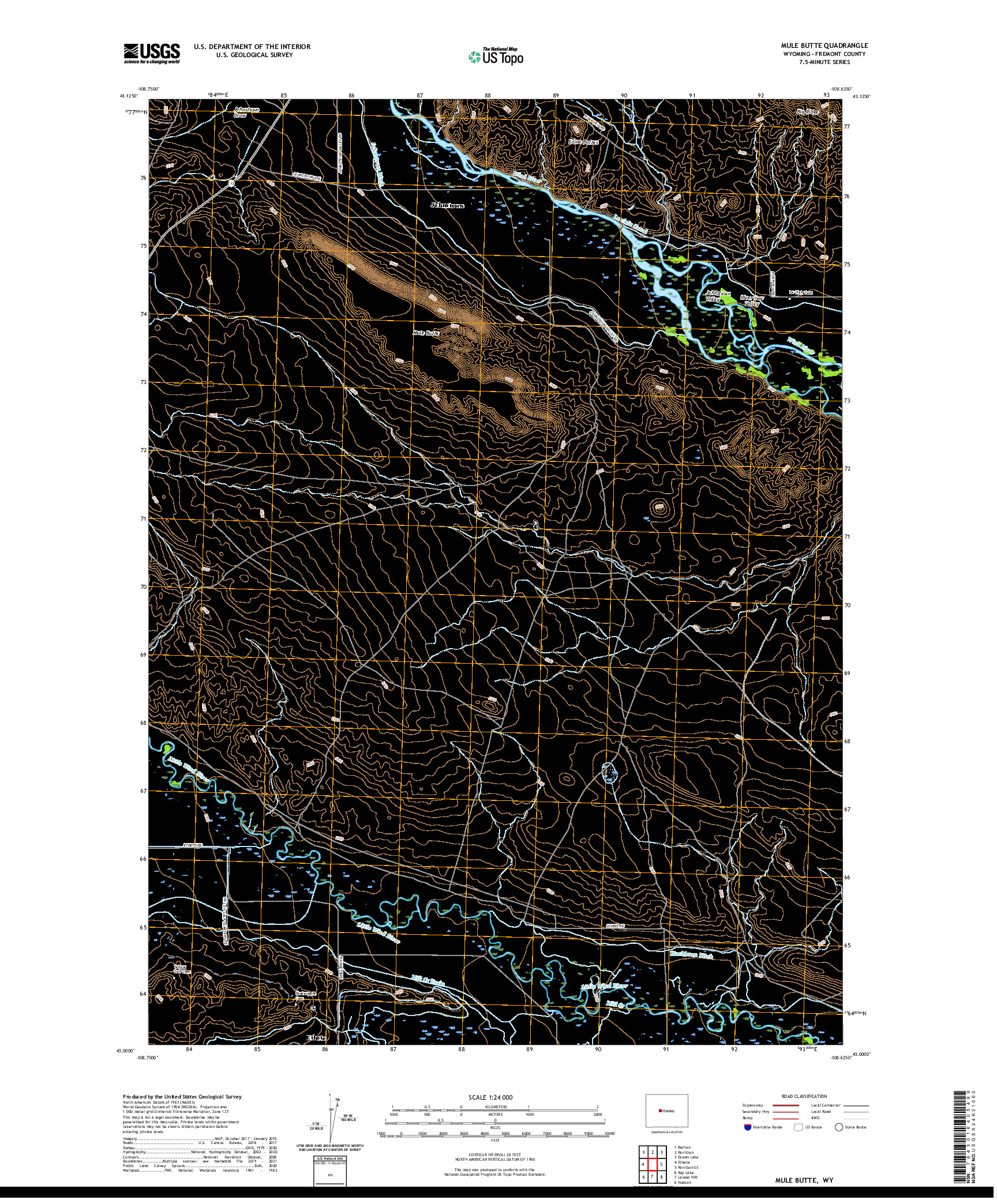 USGS US TOPO 7.5-MINUTE MAP FOR MULE BUTTE, WY 2021