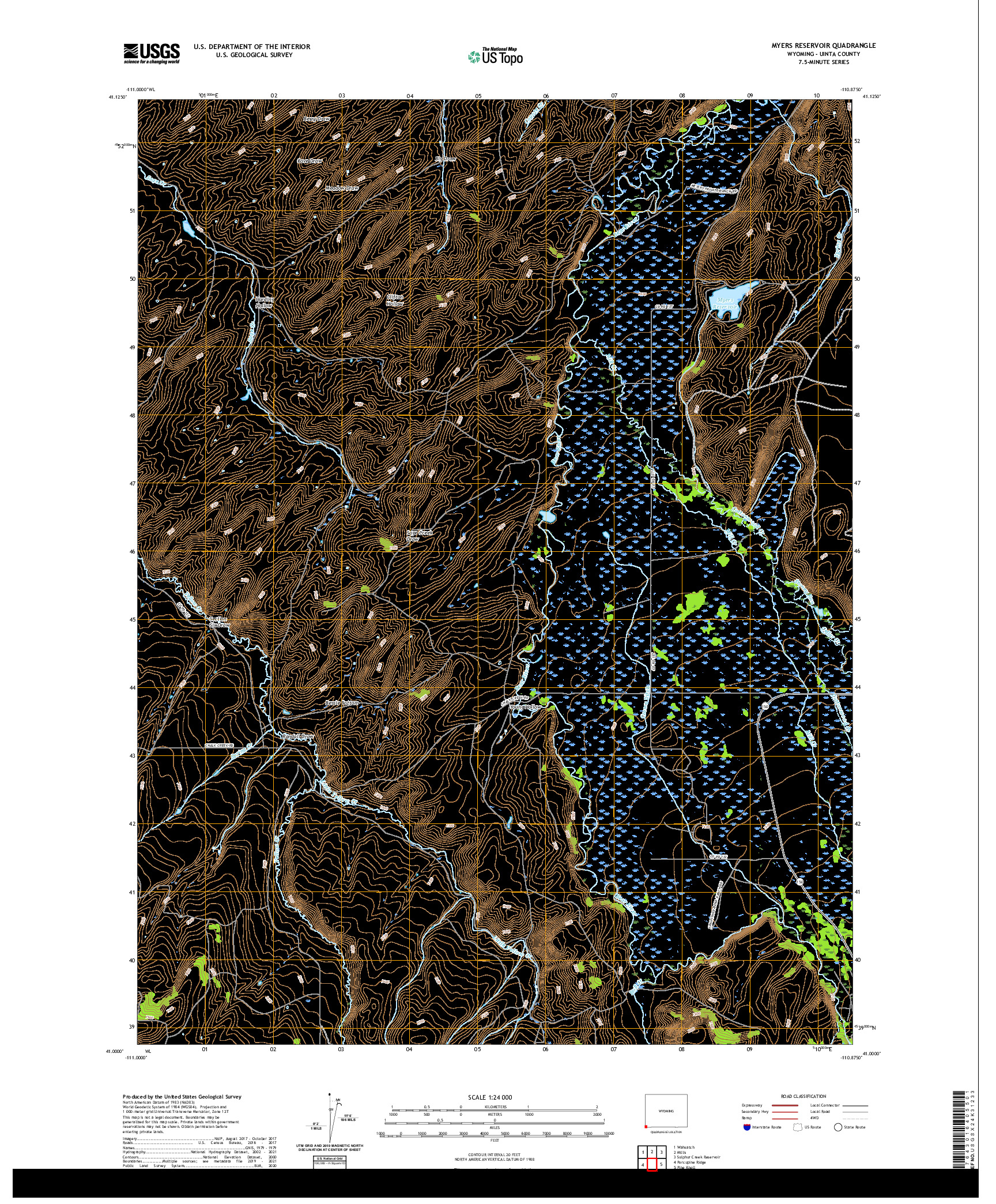 USGS US TOPO 7.5-MINUTE MAP FOR MYERS RESERVOIR, WY 2021