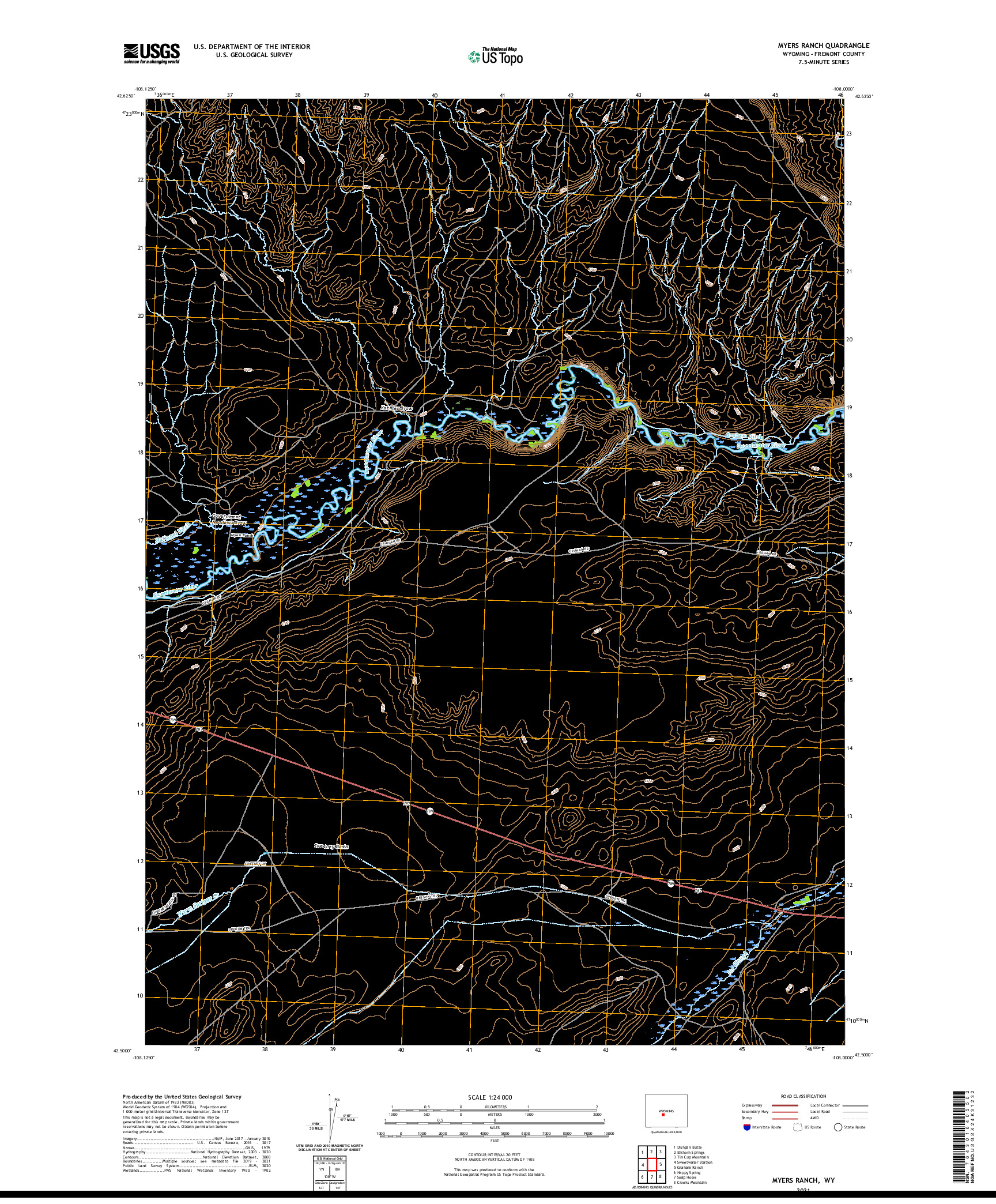 USGS US TOPO 7.5-MINUTE MAP FOR MYERS RANCH, WY 2021