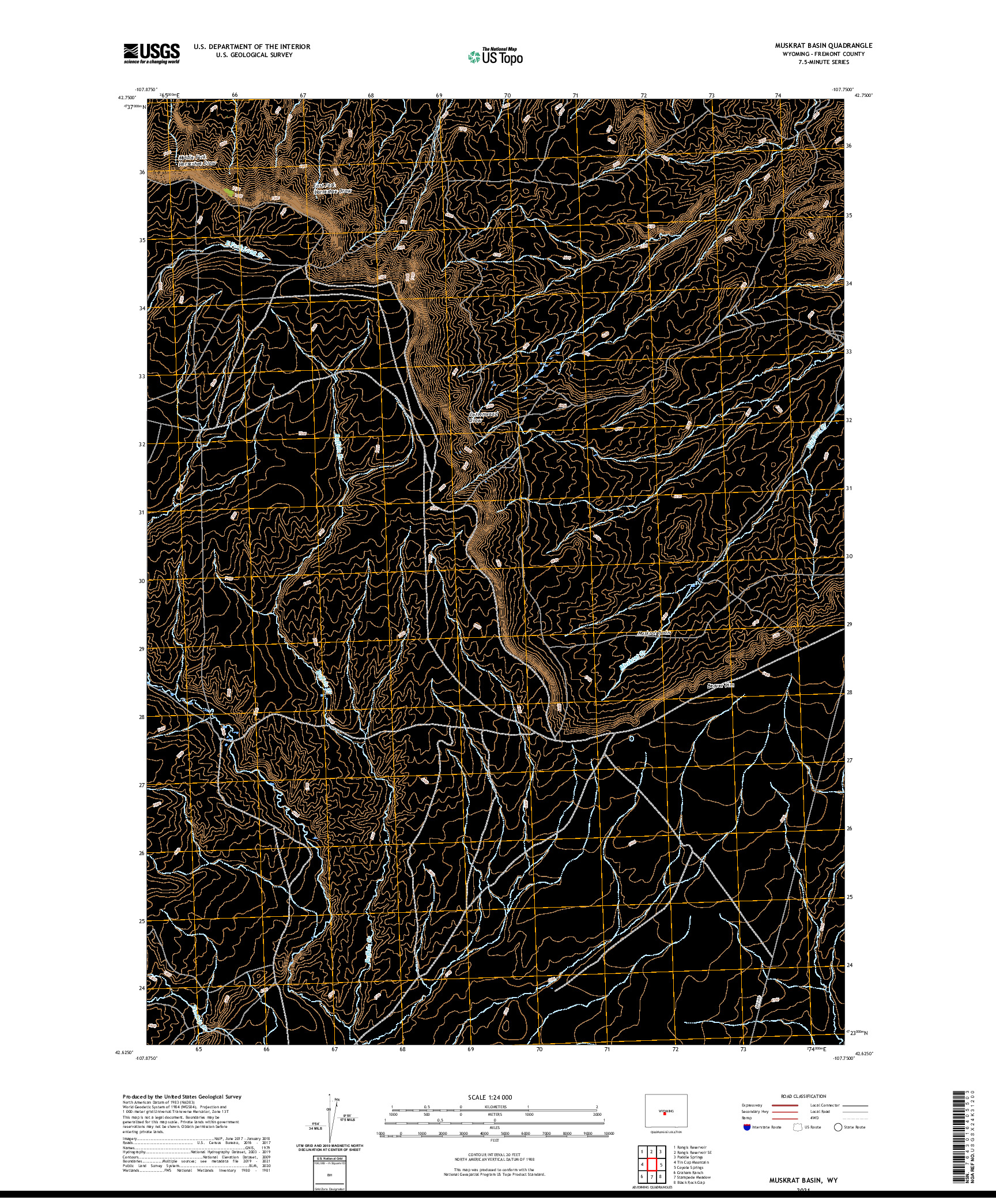 USGS US TOPO 7.5-MINUTE MAP FOR MUSKRAT BASIN, WY 2021