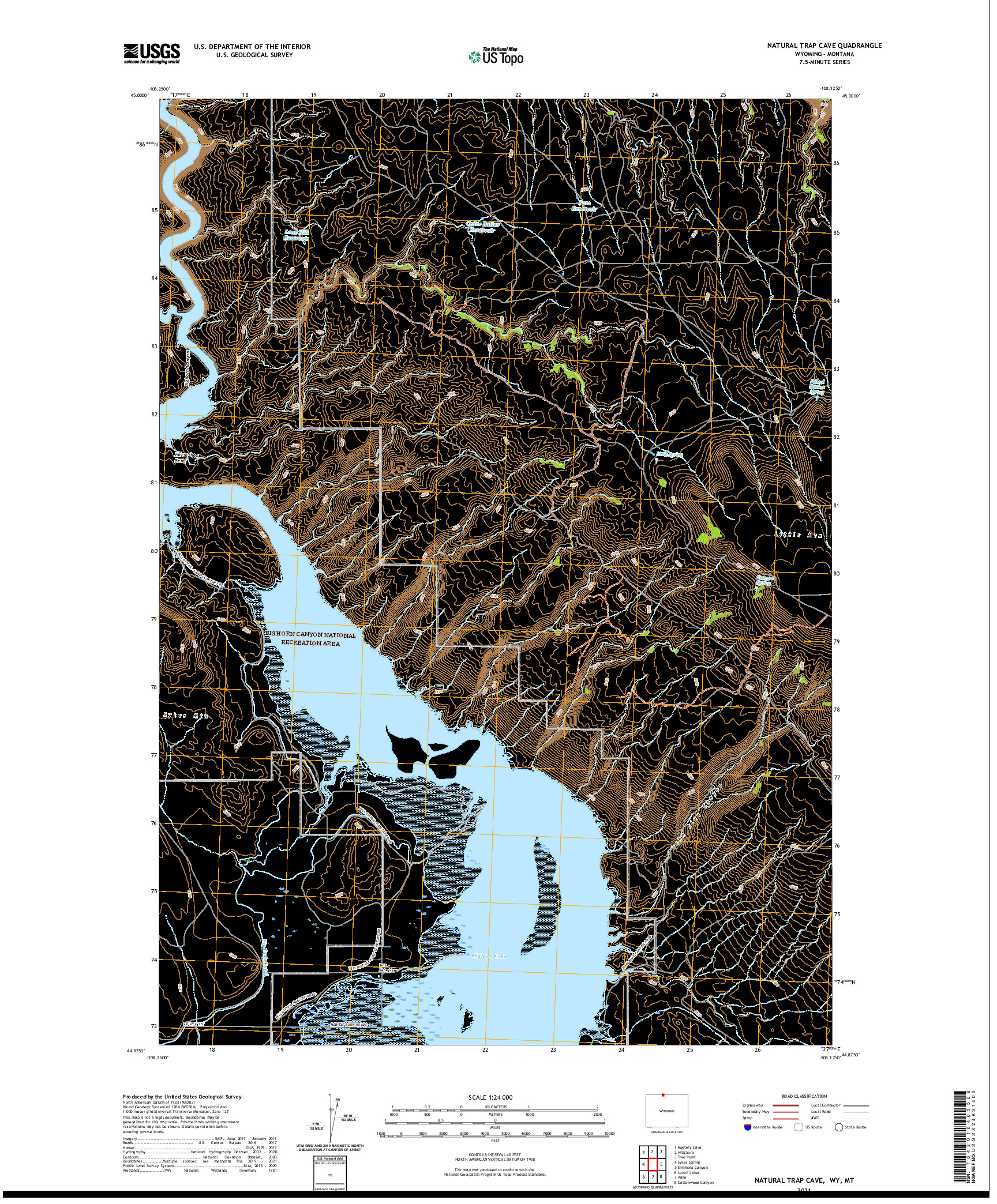 USGS US TOPO 7.5-MINUTE MAP FOR NATURAL TRAP CAVE, WY,MT 2021