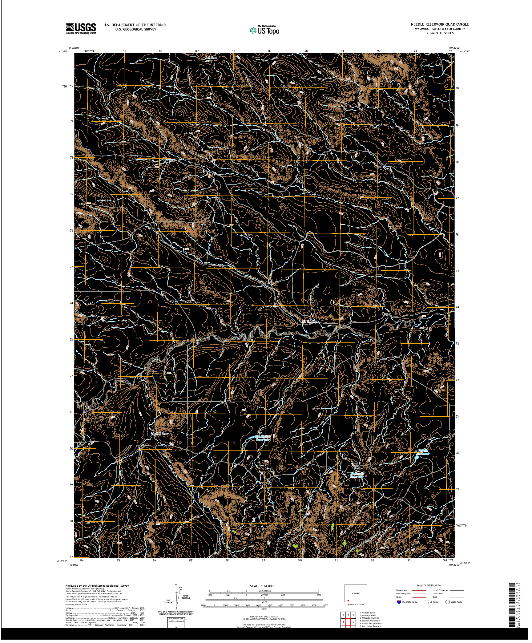 USGS US TOPO 7.5-MINUTE MAP FOR NEEDLE RESERVOIR, WY 2021