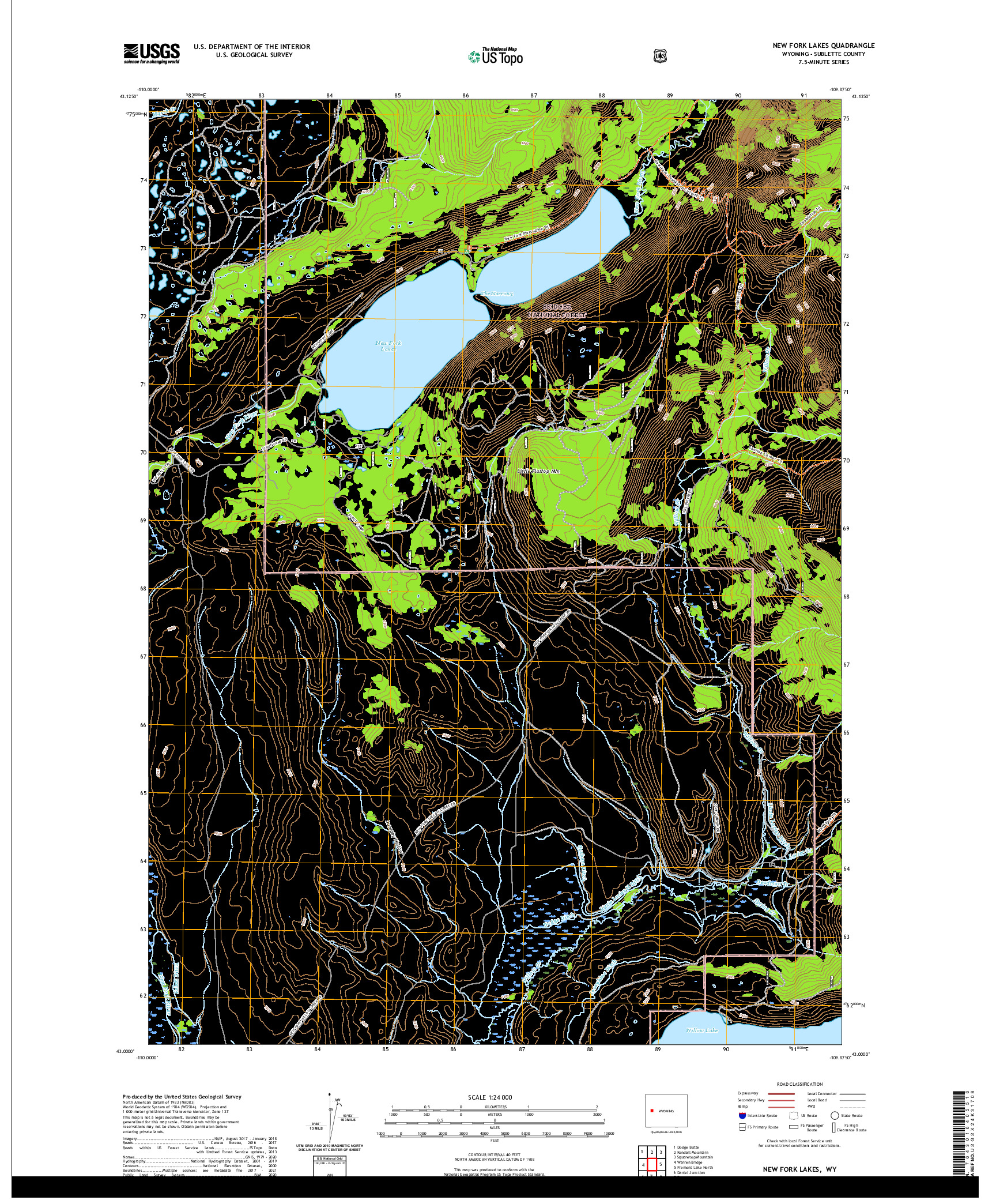 USGS US TOPO 7.5-MINUTE MAP FOR NEW FORK LAKES, WY 2021