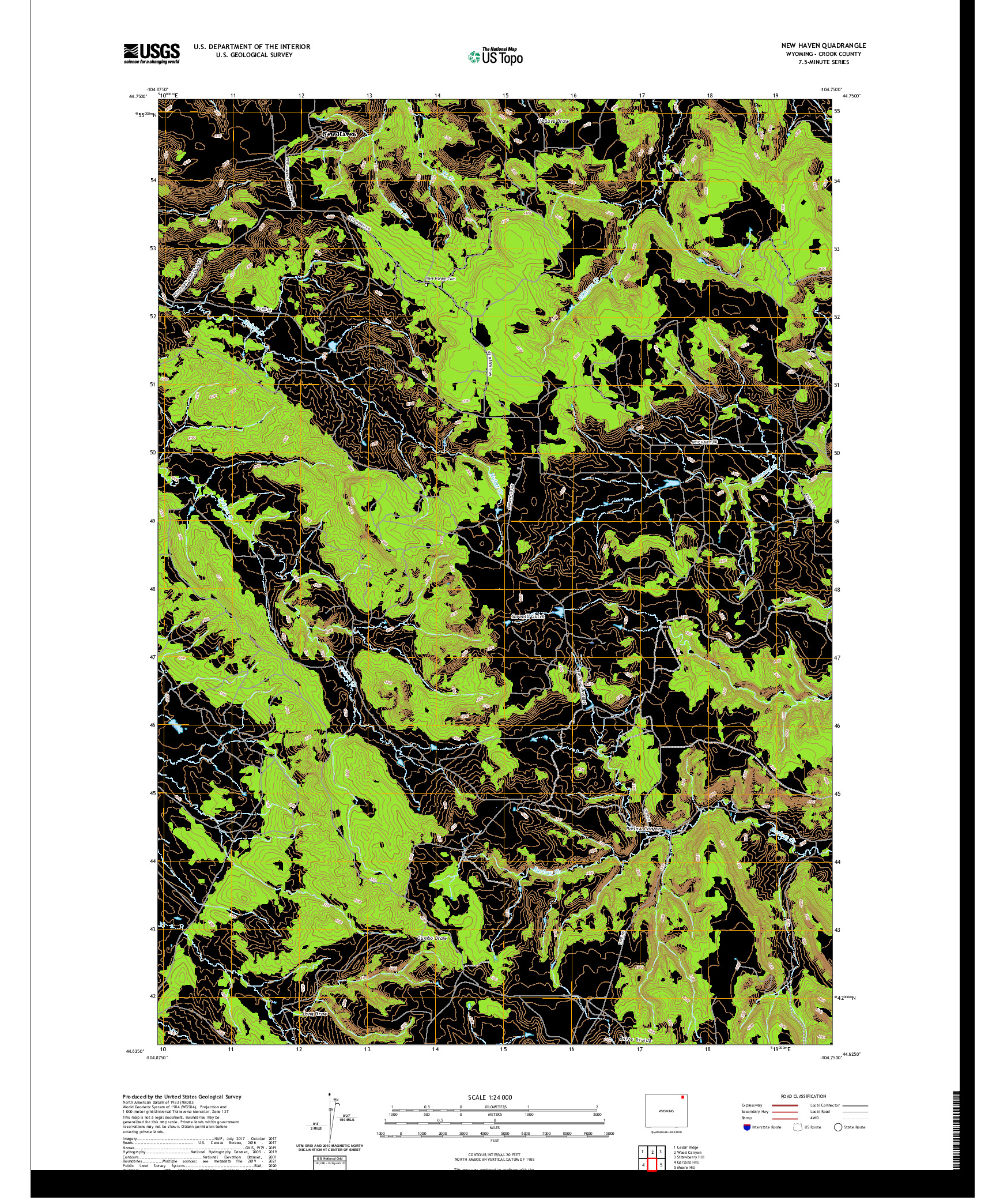 USGS US TOPO 7.5-MINUTE MAP FOR NEW HAVEN, WY 2021