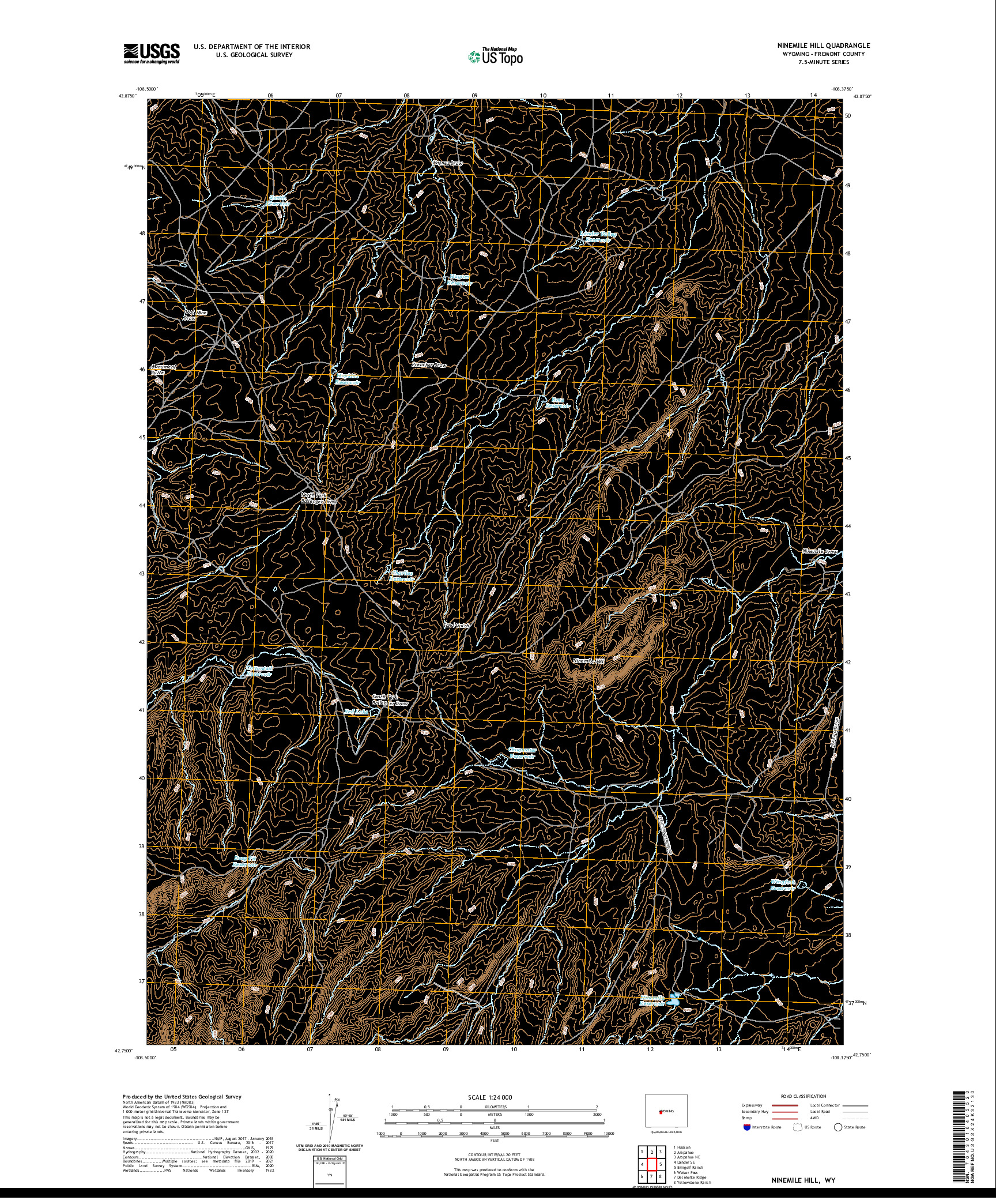 USGS US TOPO 7.5-MINUTE MAP FOR NINEMILE HILL, WY 2021