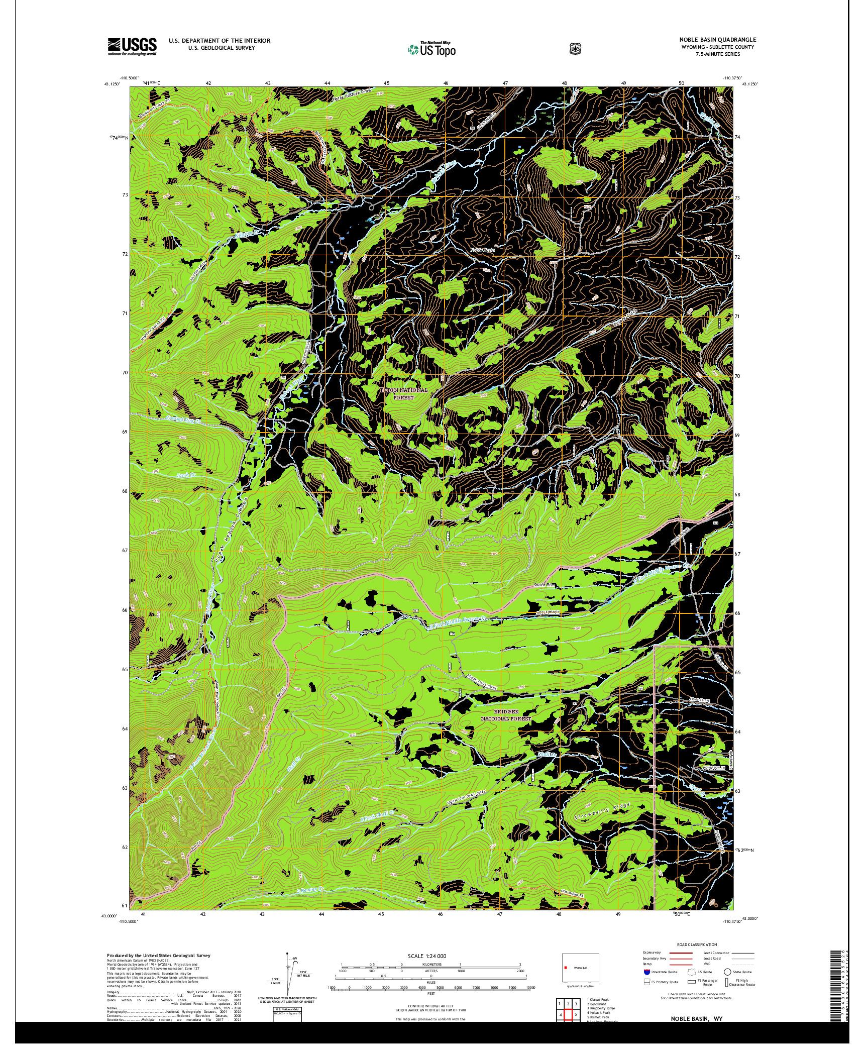 USGS US TOPO 7.5-MINUTE MAP FOR NOBLE BASIN, WY 2021