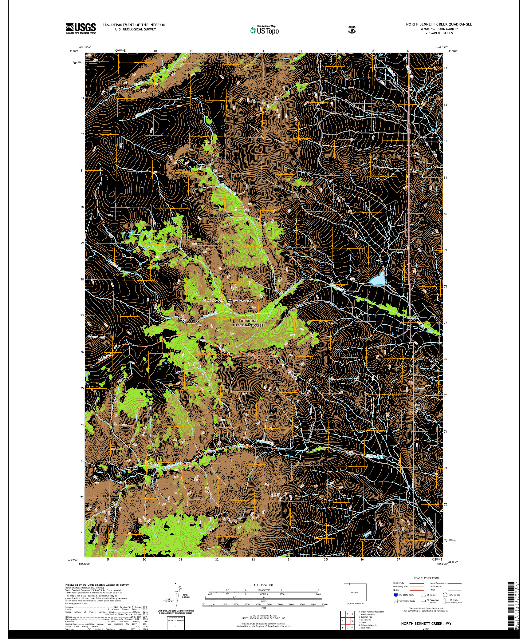 USGS US TOPO 7.5-MINUTE MAP FOR NORTH BENNETT CREEK, WY 2021