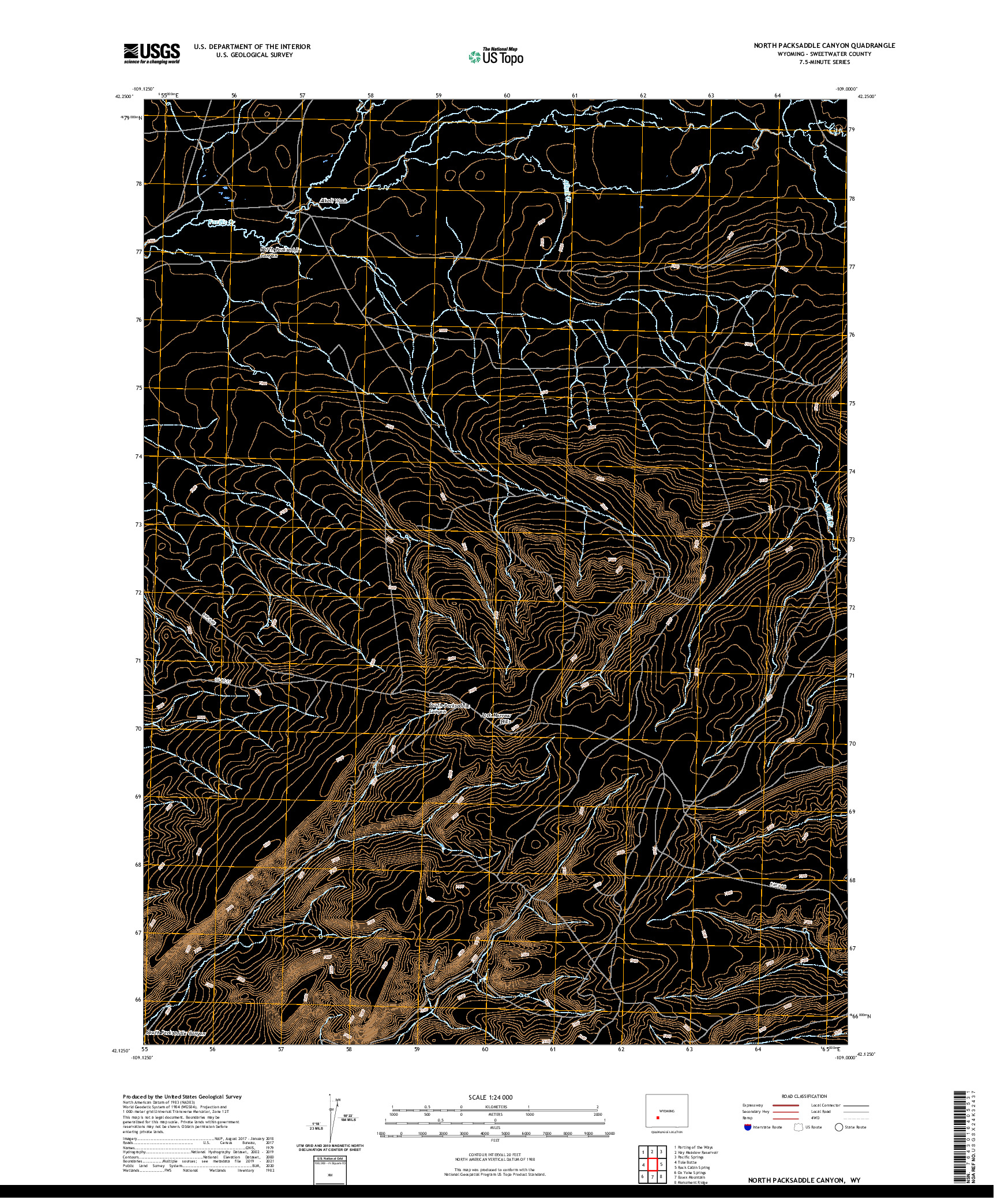 USGS US TOPO 7.5-MINUTE MAP FOR NORTH PACKSADDLE CANYON, WY 2021