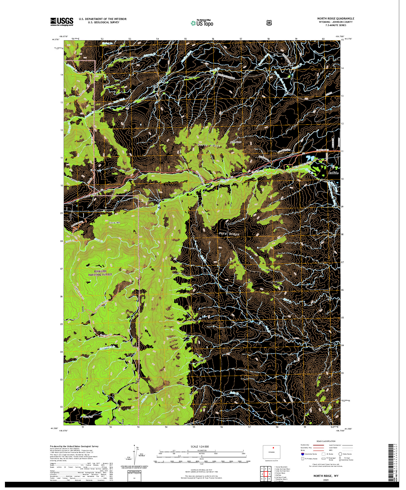 US TOPO 7.5-MINUTE MAP FOR NORTH RIDGE, WY