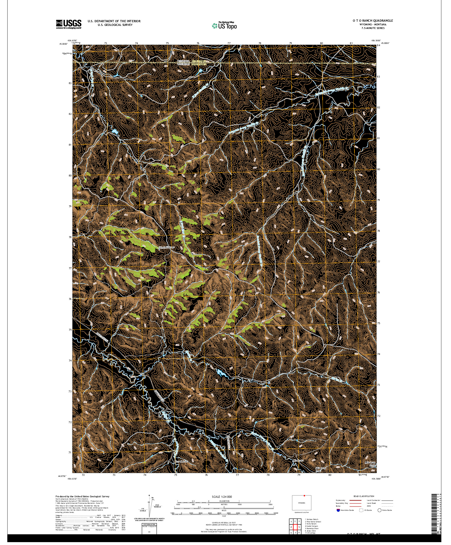 US TOPO 7.5-MINUTE MAP FOR O T O RANCH, WY,MT