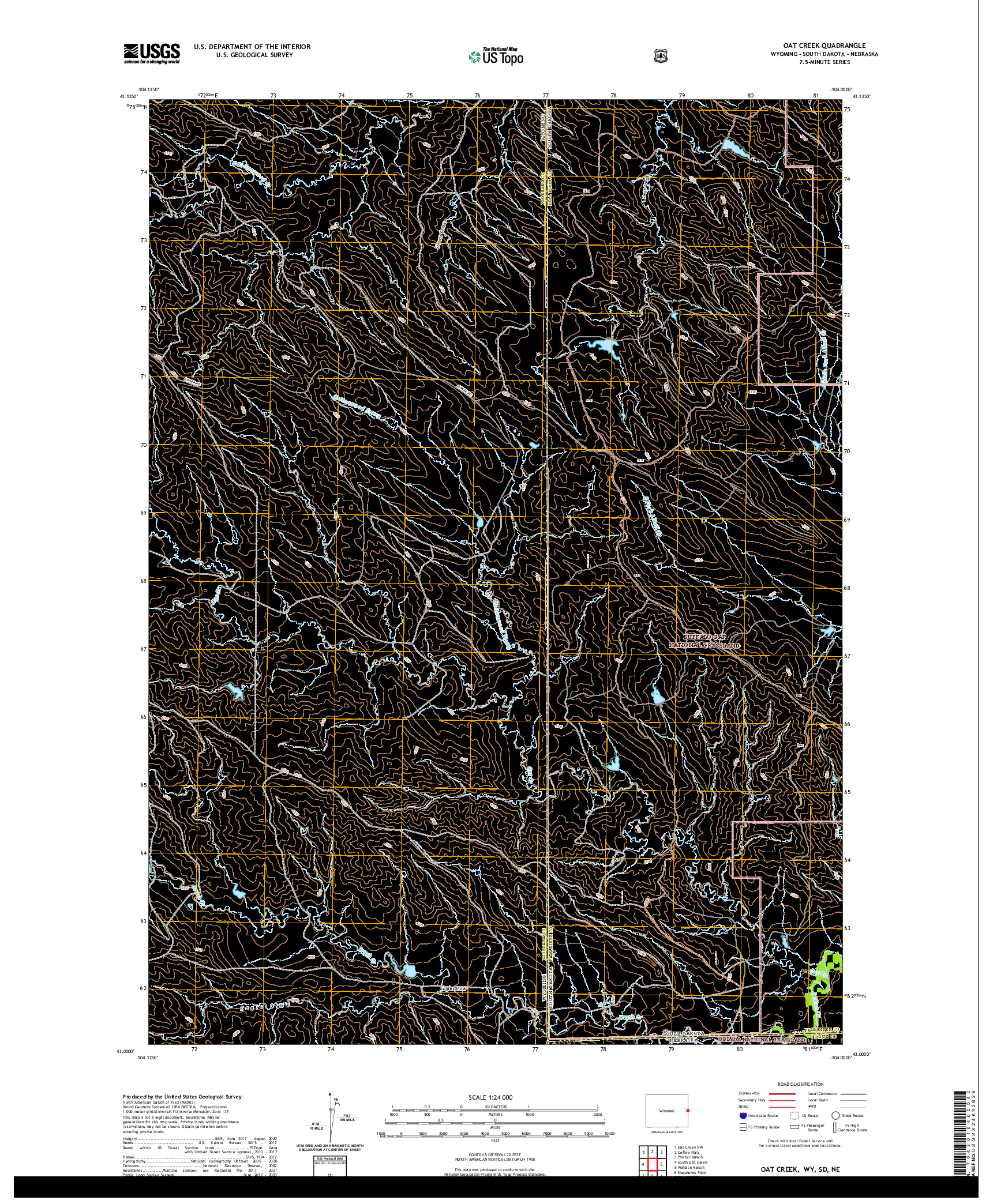 USGS US TOPO 7.5-MINUTE MAP FOR OAT CREEK, WY,SD,NE 2021