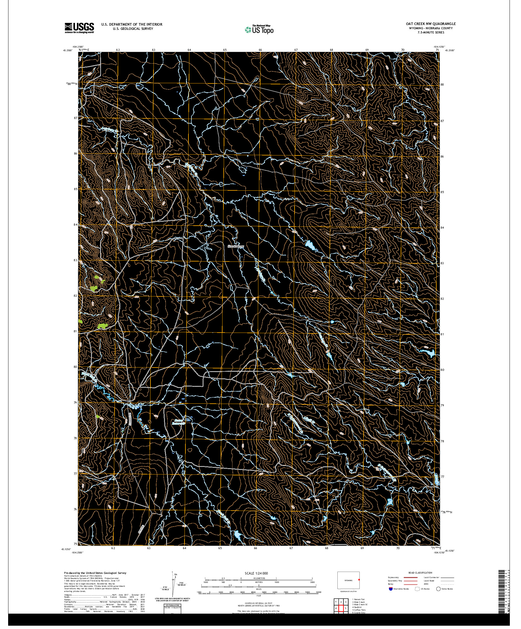 USGS US TOPO 7.5-MINUTE MAP FOR OAT CREEK NW, WY 2021