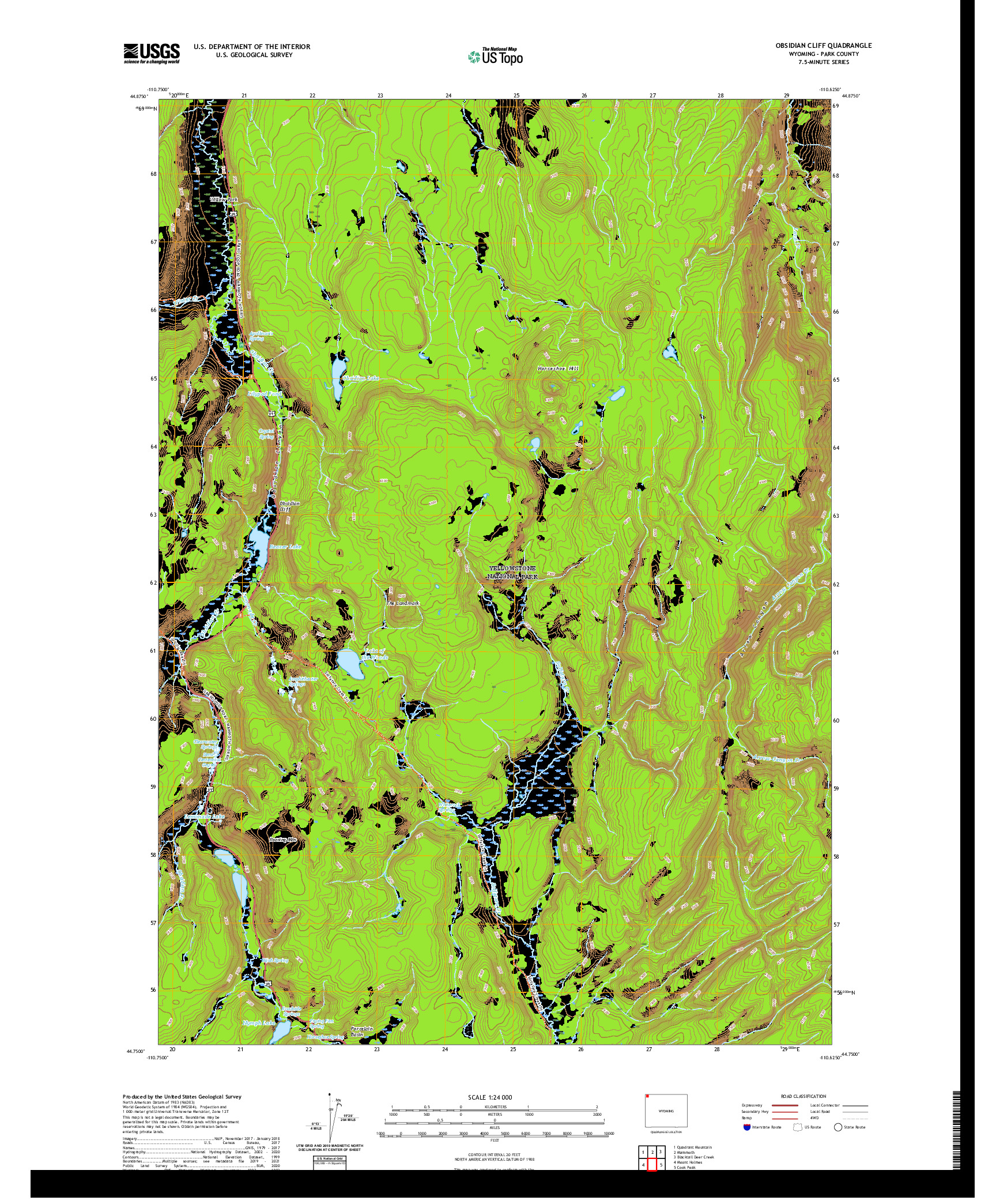 USGS US TOPO 7.5-MINUTE MAP FOR OBSIDIAN CLIFF, WY 2021