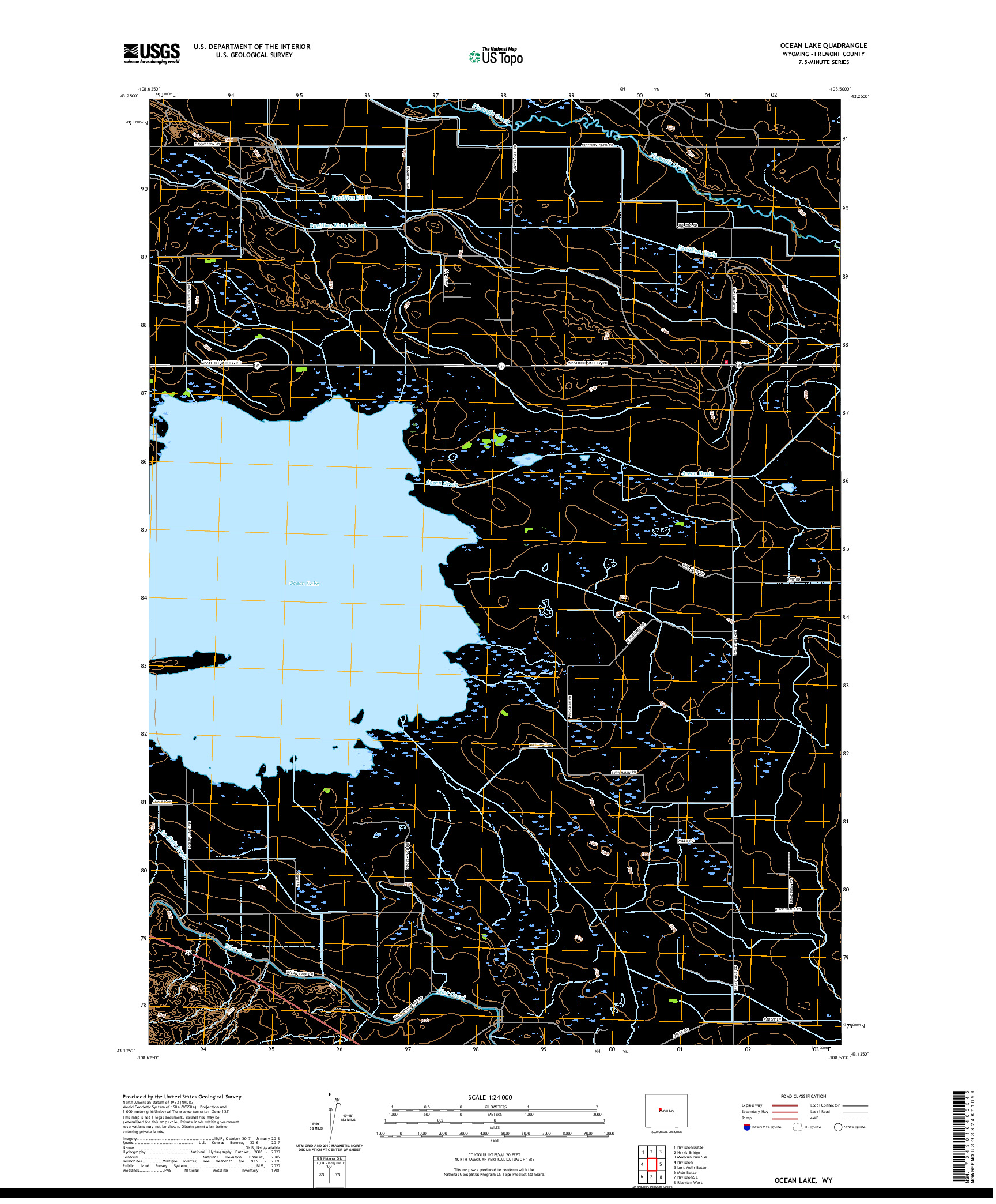 USGS US TOPO 7.5-MINUTE MAP FOR OCEAN LAKE, WY 2021