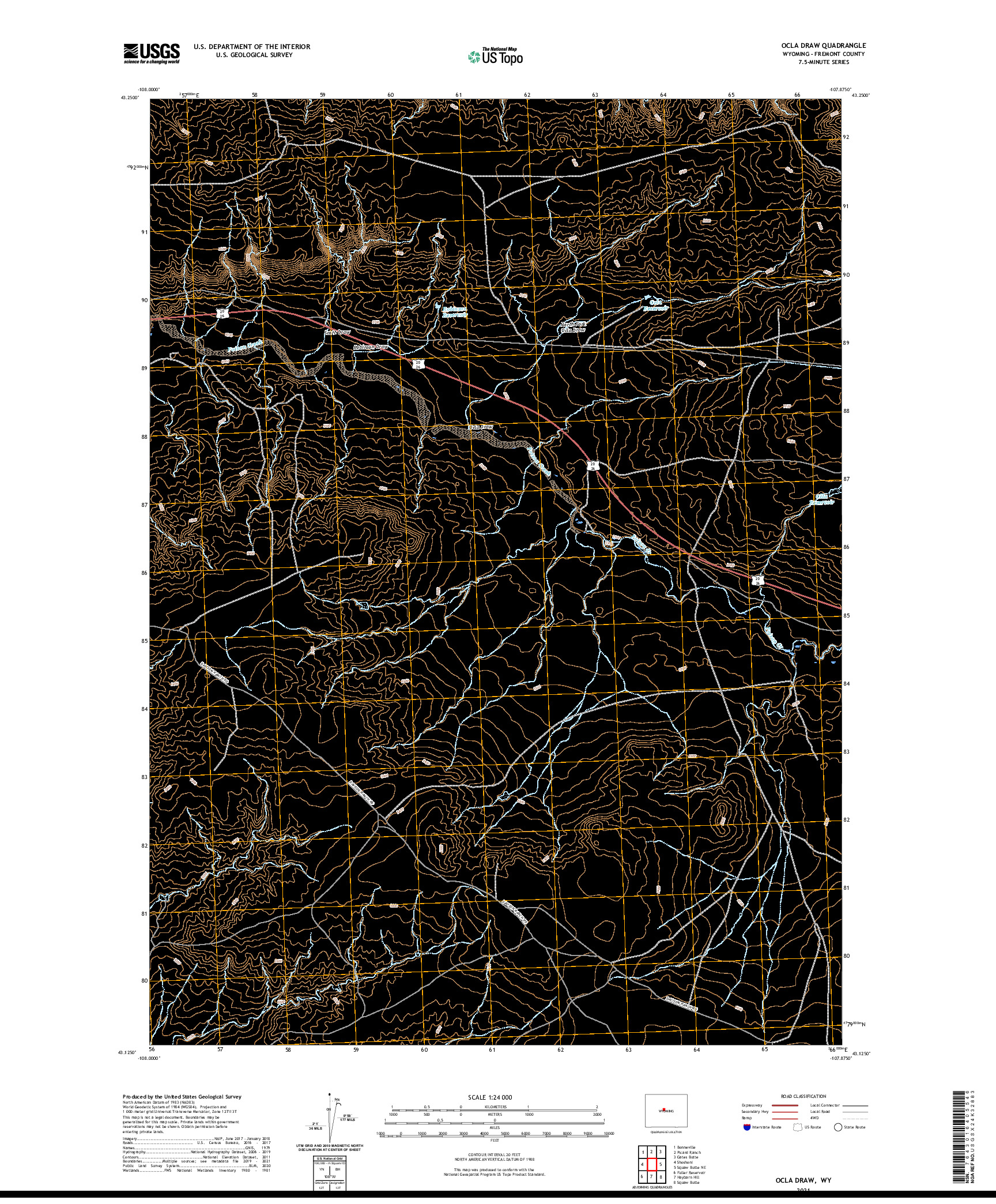 USGS US TOPO 7.5-MINUTE MAP FOR OCLA DRAW, WY 2021