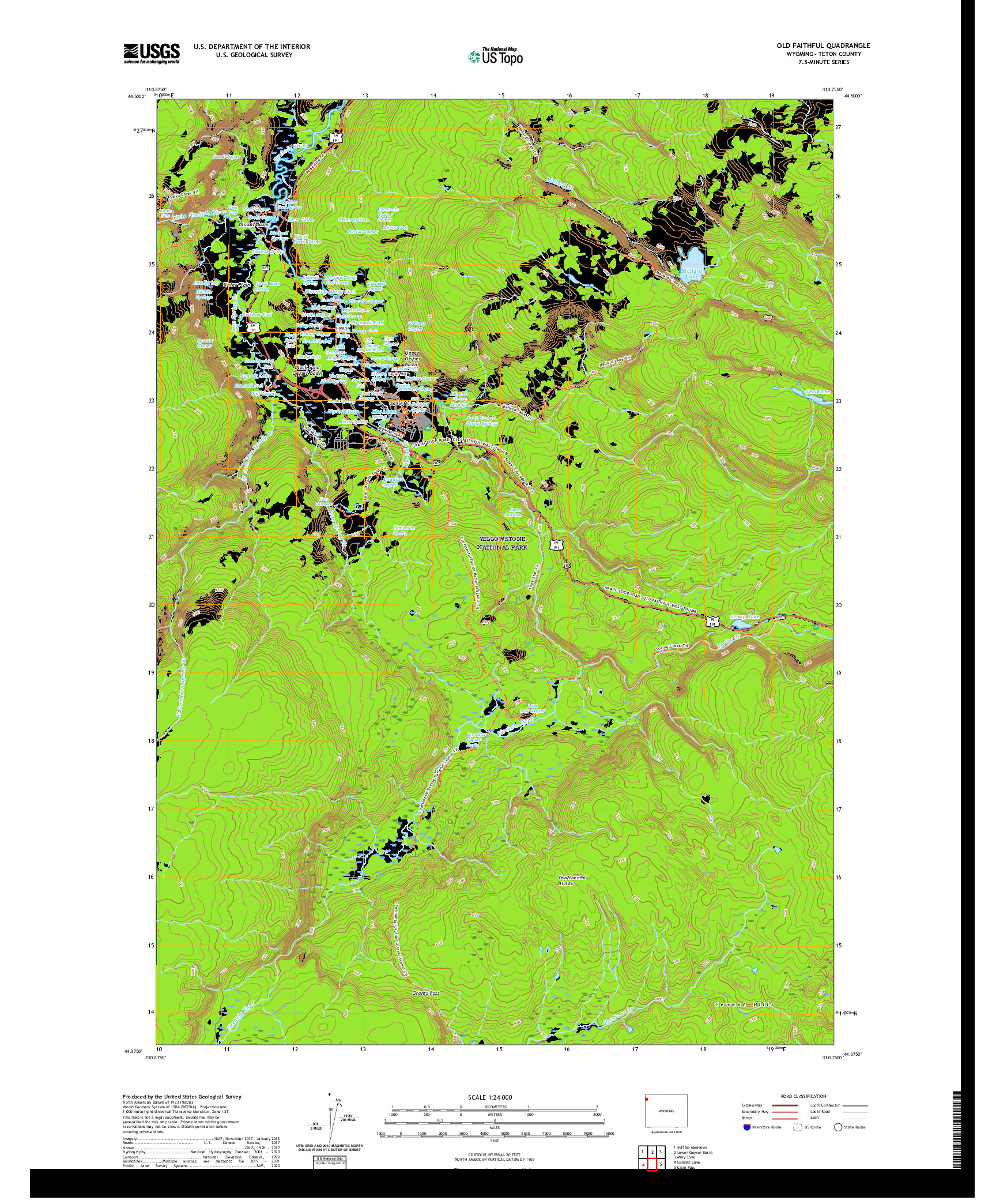 USGS US TOPO 7.5-MINUTE MAP FOR OLD FAITHFUL, WY 2021