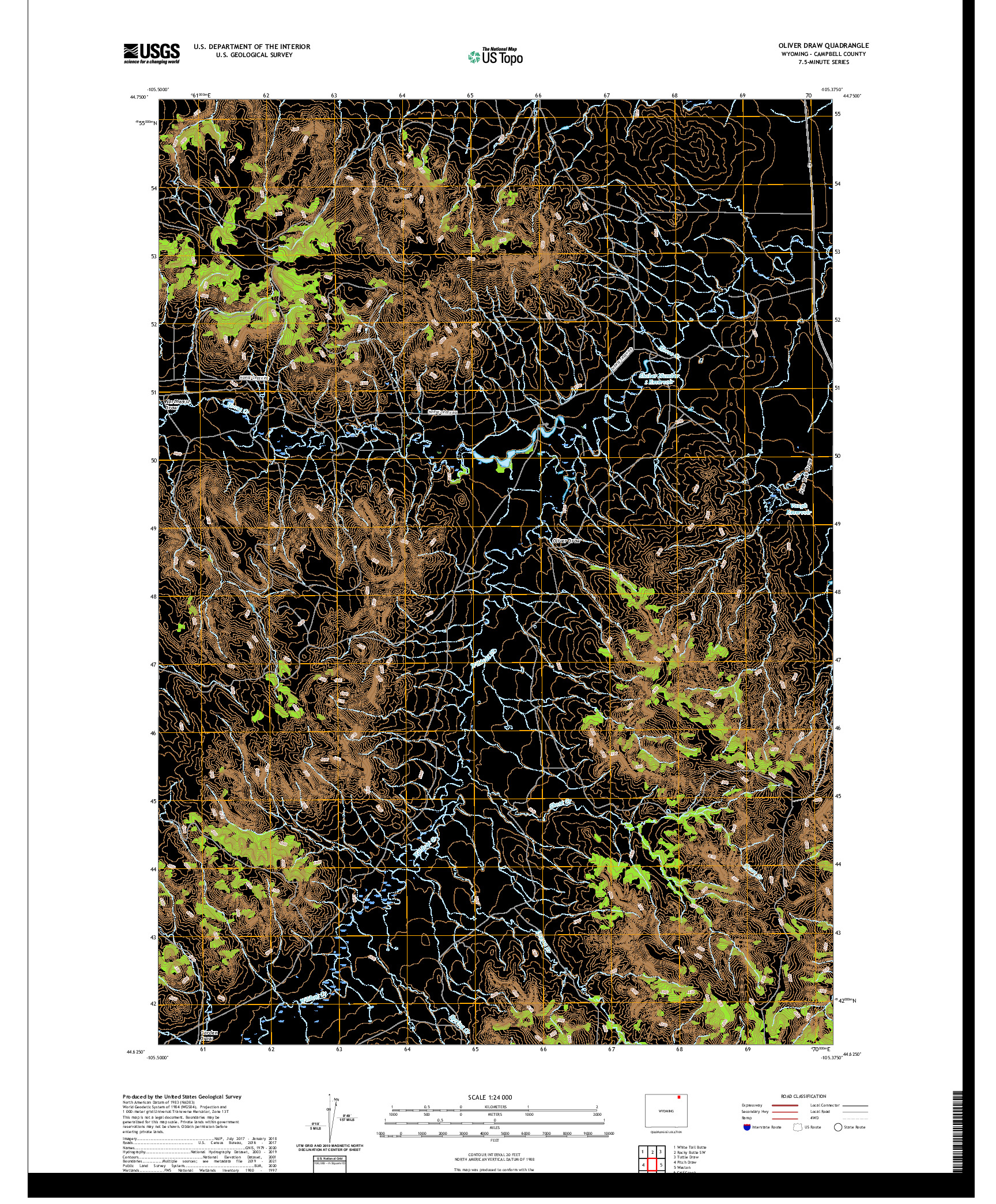 USGS US TOPO 7.5-MINUTE MAP FOR OLIVER DRAW, WY 2021